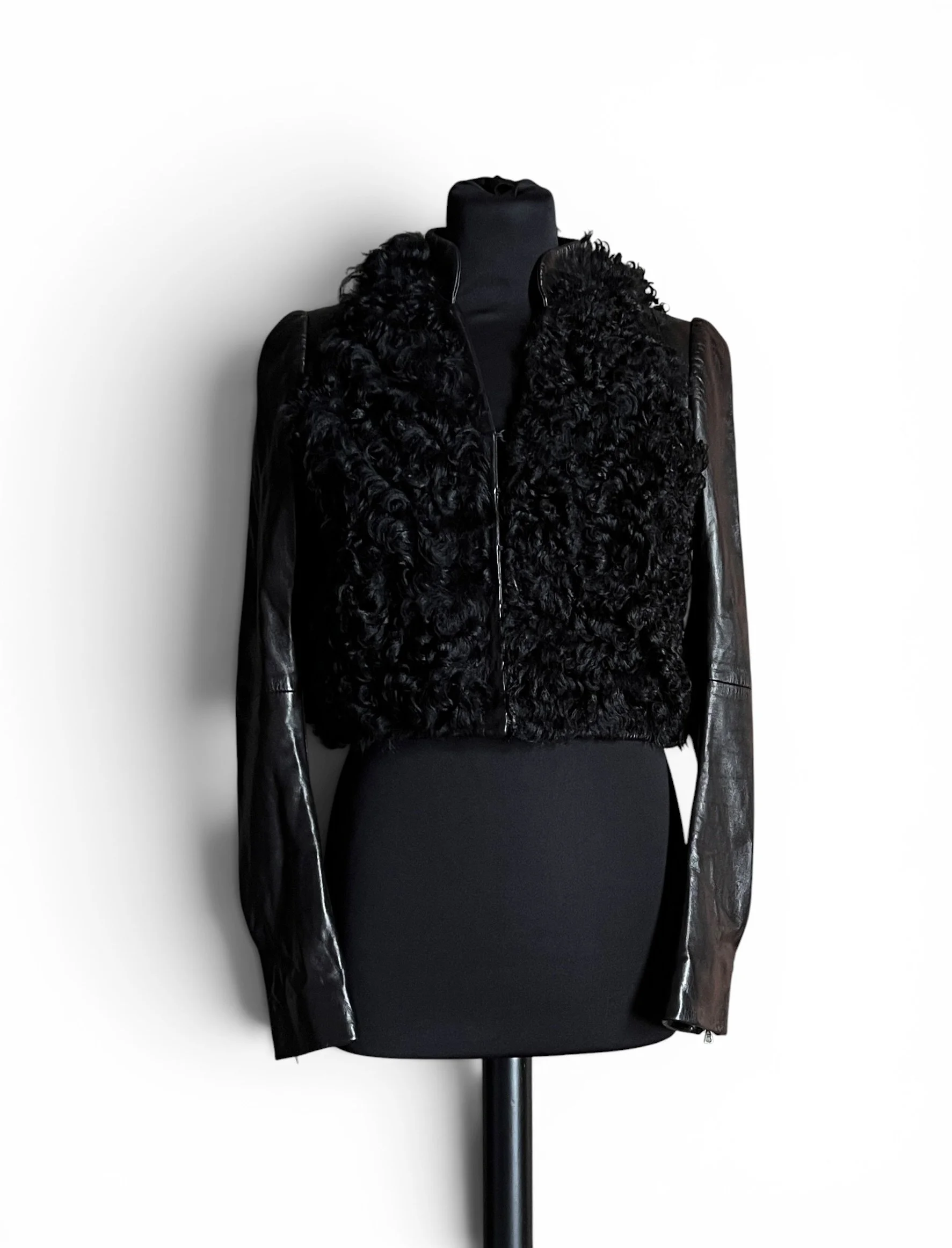 Balenciaga Pre-Fall 2008 Black Leather Jacket With Curly Fur