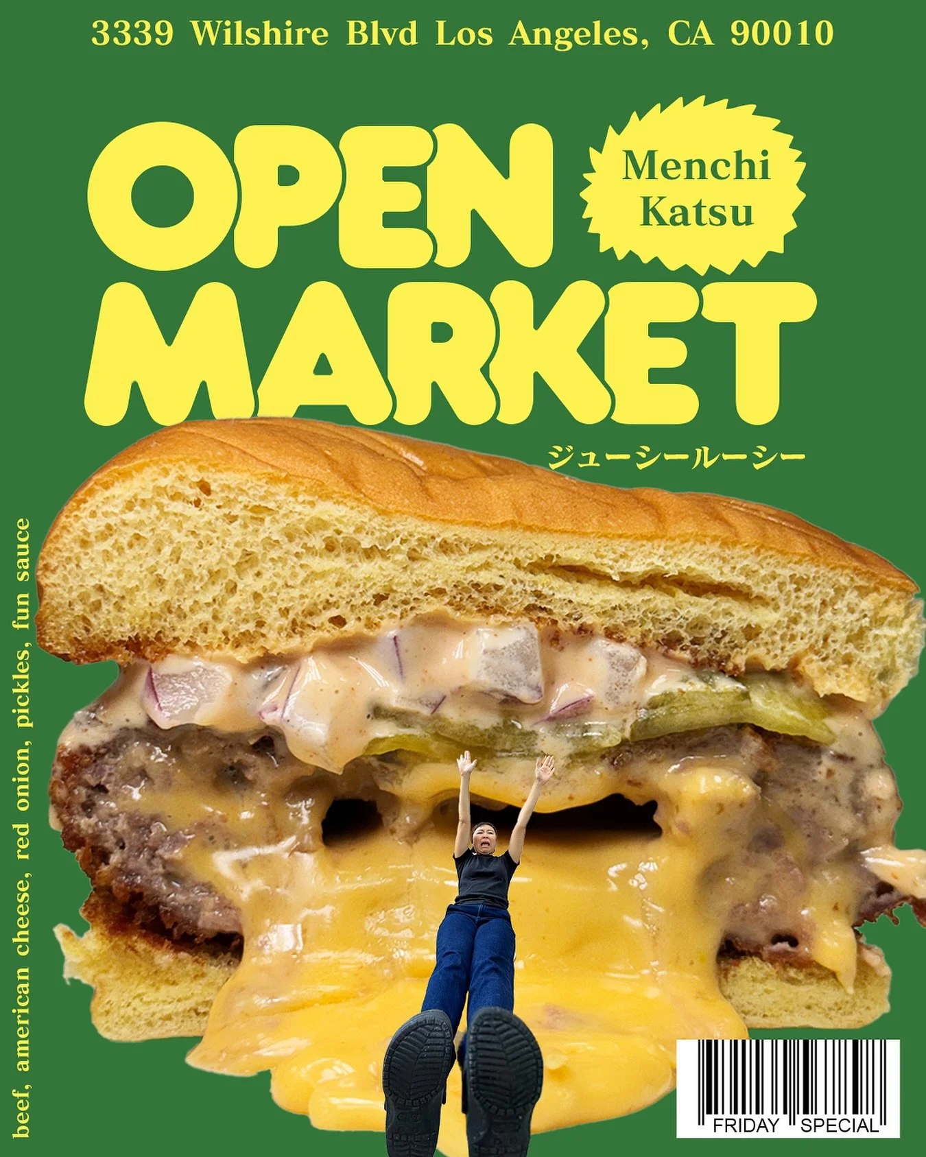FRIDAY SPECIAL
MENCHI KATSU JUICY LUCY

As intentional as we like to be with our cooking, carefully tracing lineage, respecting tradition, making sure every move has a reason, sometimes you just got to have fun with it.

America is a country that lik