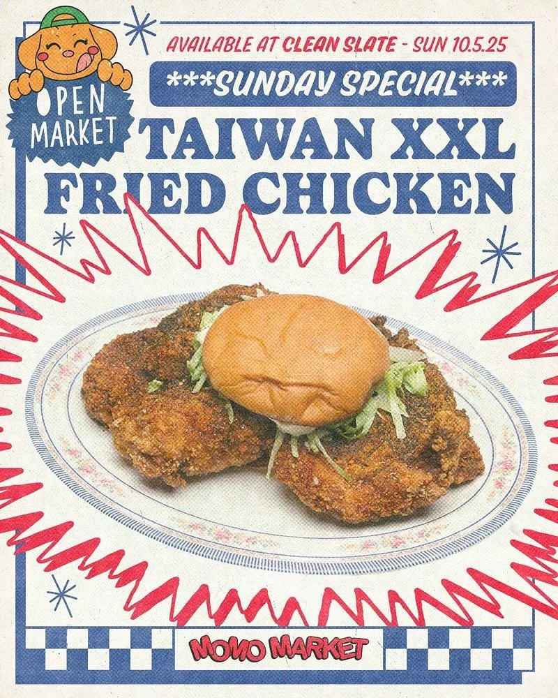 MO MERCH, MO PROBLEMS
MOMO feeling generous and is bringing the XXL Taiwanese Fried Chicken Sando to @cleanslateswapmeet this Sunday on 10/05.

MOMO learned what a swap meet is and will also be bringing his @momotoysla X @openmarket.la merch!