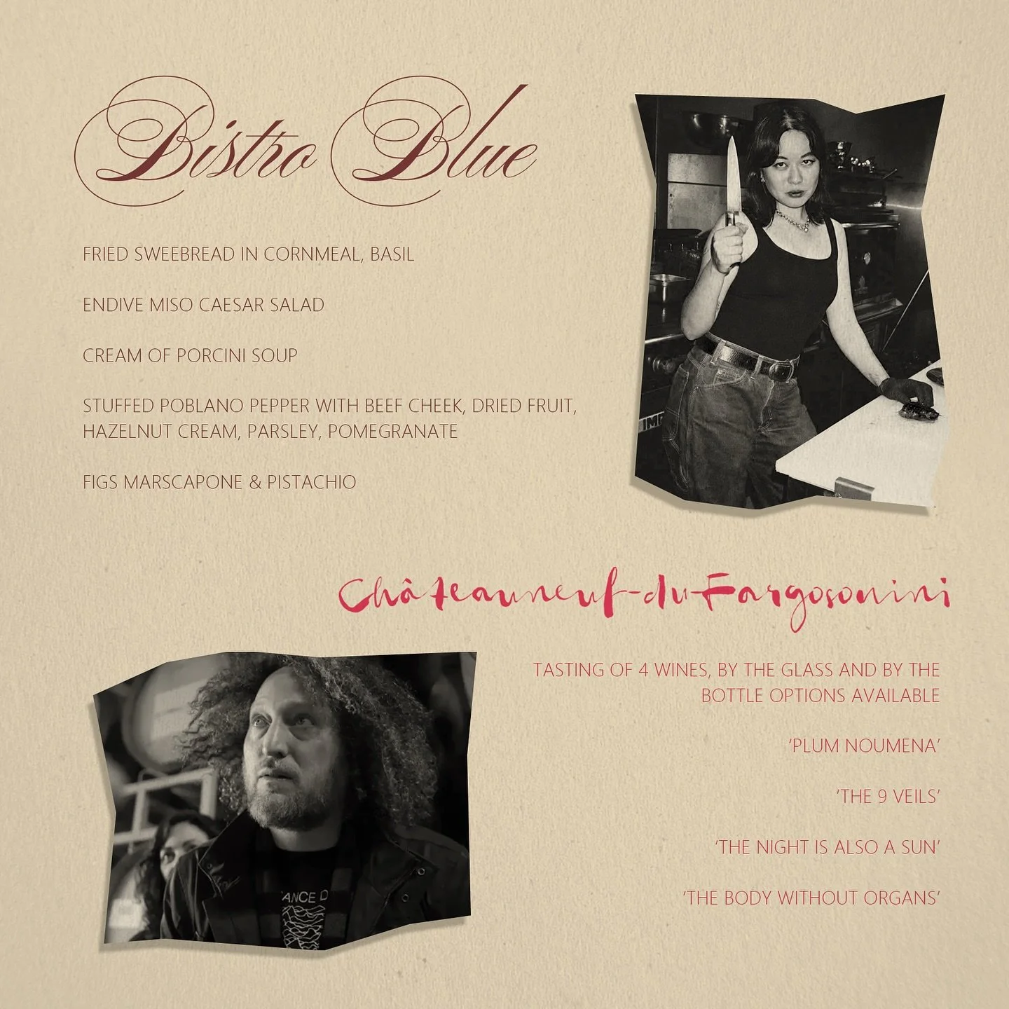 WE GOT A SPECIAL EVENING POP-UP THIS FRIDAY!

SNACKS BY @bistroblue.la 
SIPS BY @chateauneuf_du_fargosonini 
GROOVES BY @barmemento 

Chef Kara Vorabutr of @bistroblue.la blends Thai-American heritage with Mediterranean ease and French technique, tur