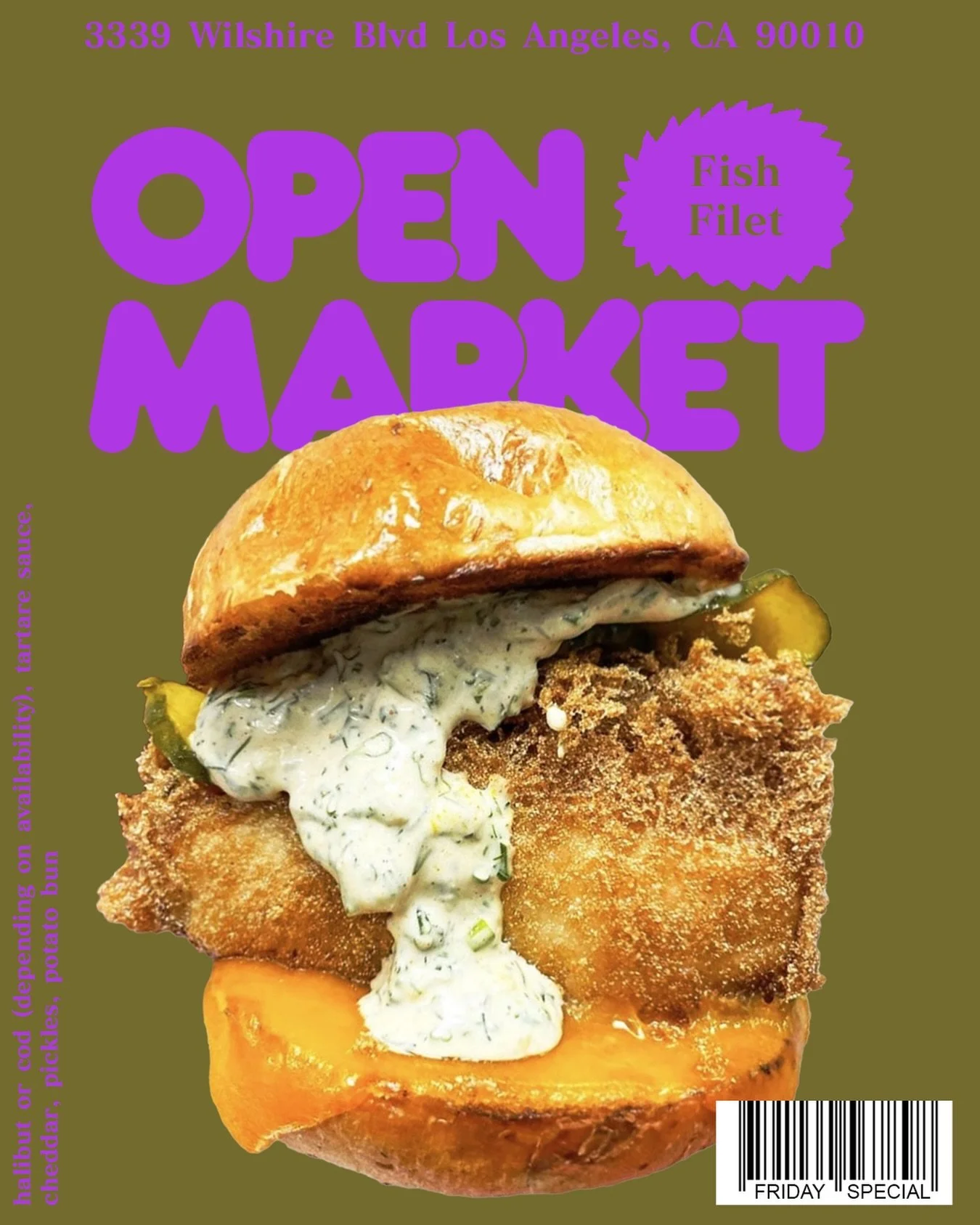 FRIDAY SPECIAL
WHAT SHE ORDER? FISH FILET

It&rsquo;s back yall!

Trying to eat healthy for the new year?
We&rsquo;ll meet you half way. 

WHAT SHE ORDER?
FISH FILET
- halibut or cod (depending on availability)
- tartare sauce
- cheddar
- pickles
- p