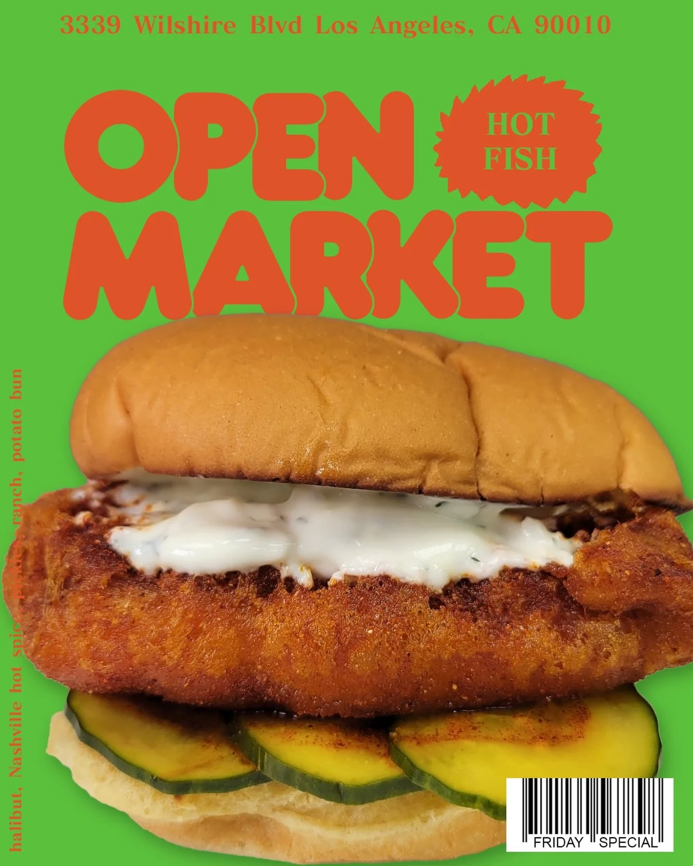 FRIDAY SPECIAL
NASHVILLE HOT FISH FILET

The block is hot!

Temperatures are rising and so is our Nashville hot fish filet. The heat blooms on your tongue slow and deliberate, like asphalt softening under the late afternoon sun.

The crust shatters a