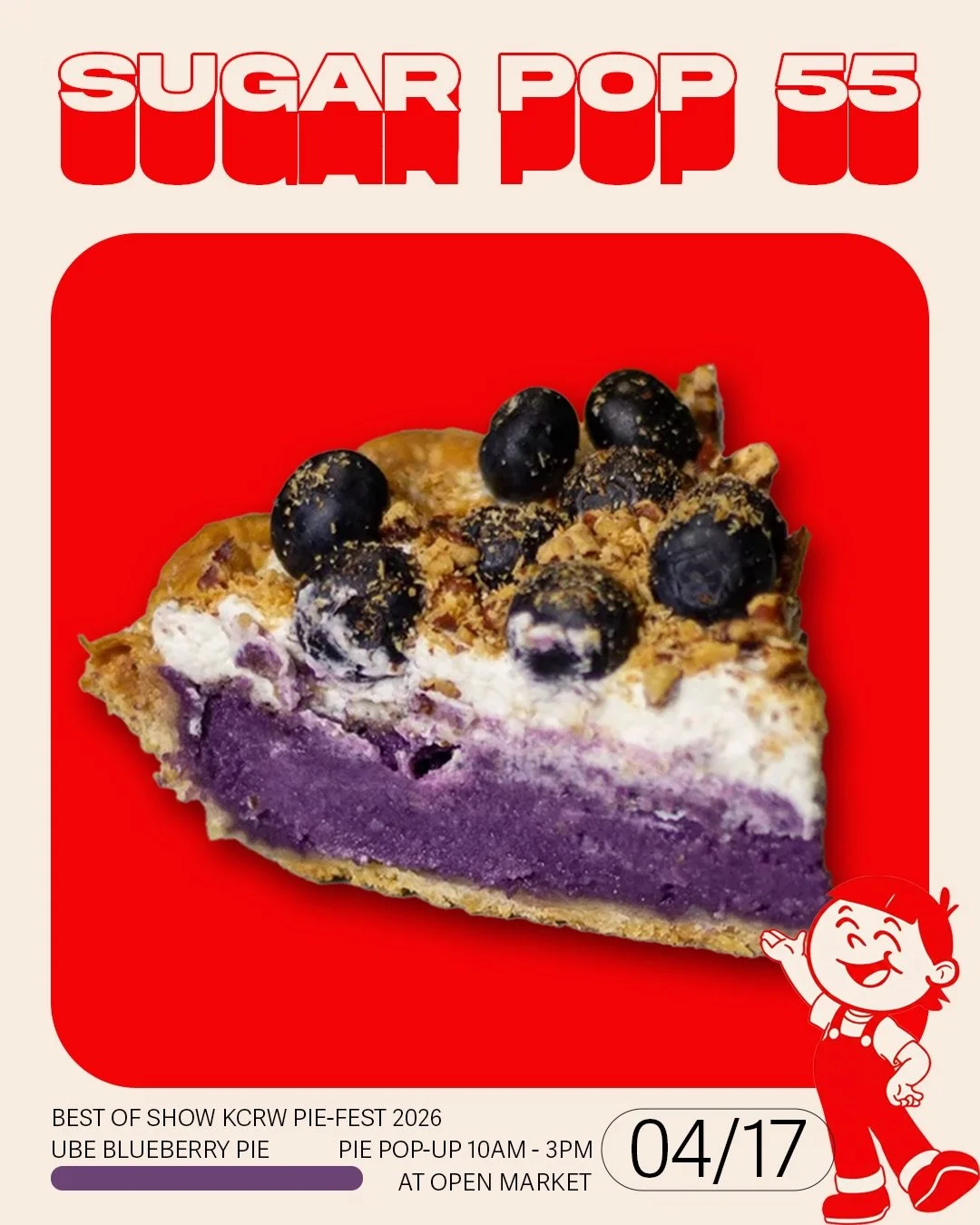 KCRW PIE-FEST BEST OF SHOW!
@jashmine.corpuz won @kcrwgoodfood Pie-fest this year (out of 414 pies!) and will be bringing her award winning Uber Blueberry pie to Open Market this Friday, 4/17.

She&rsquo;ll also be bringing:

HK Mudpie 
- Hong Kong s