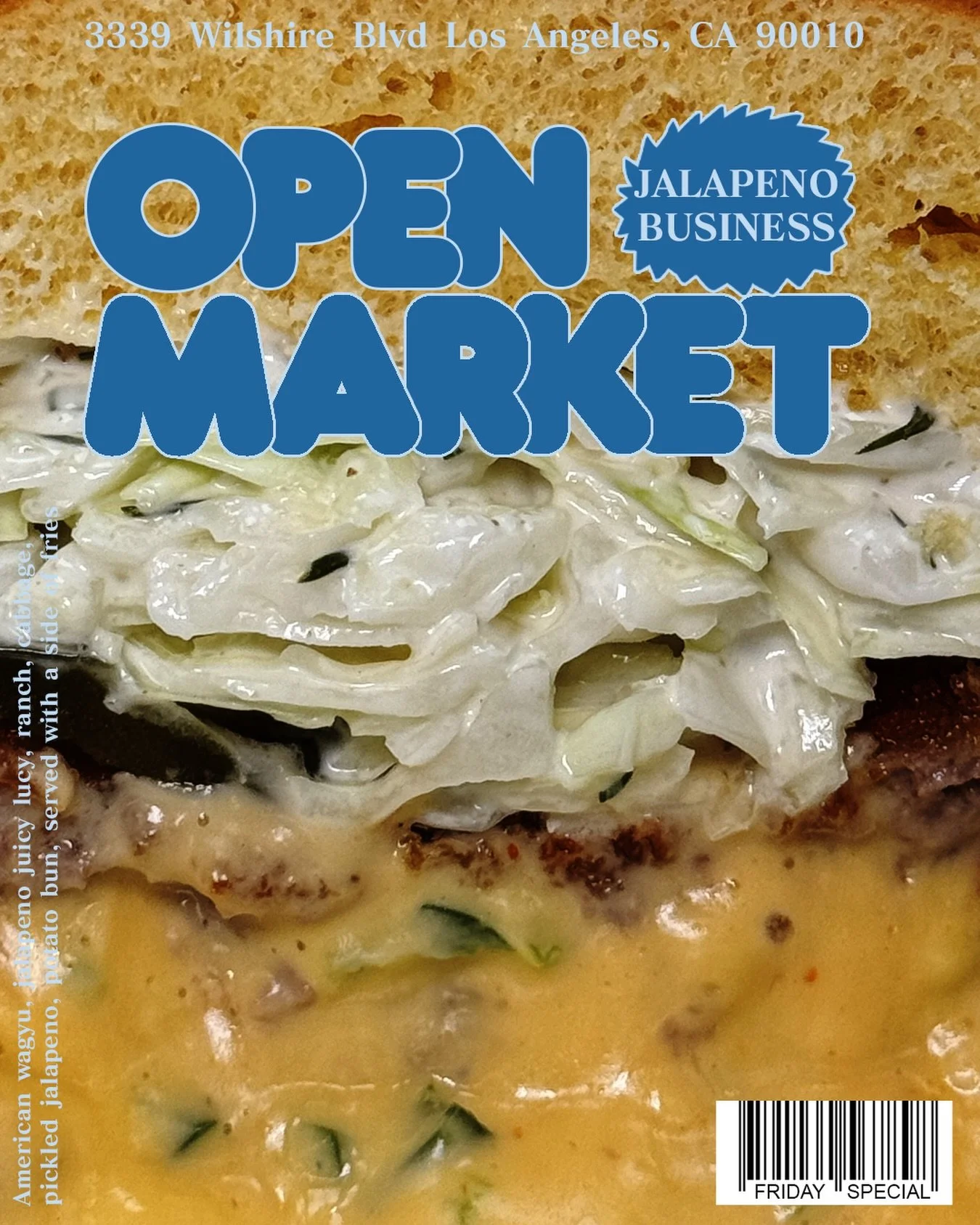 FRIDAY SPECIAL
JALAPE&Ntilde;O BUSINESS BURGER

We getting all-up-in-yo bidness this week with our jalape&ntilde;o poppin&rsquo; juicy lucy menchi katsu burger.

It&rsquo;s a mouth full.

JALAPE&Ntilde;O BUSINESS BURGER &amp; FRIES
- American wagyu
-