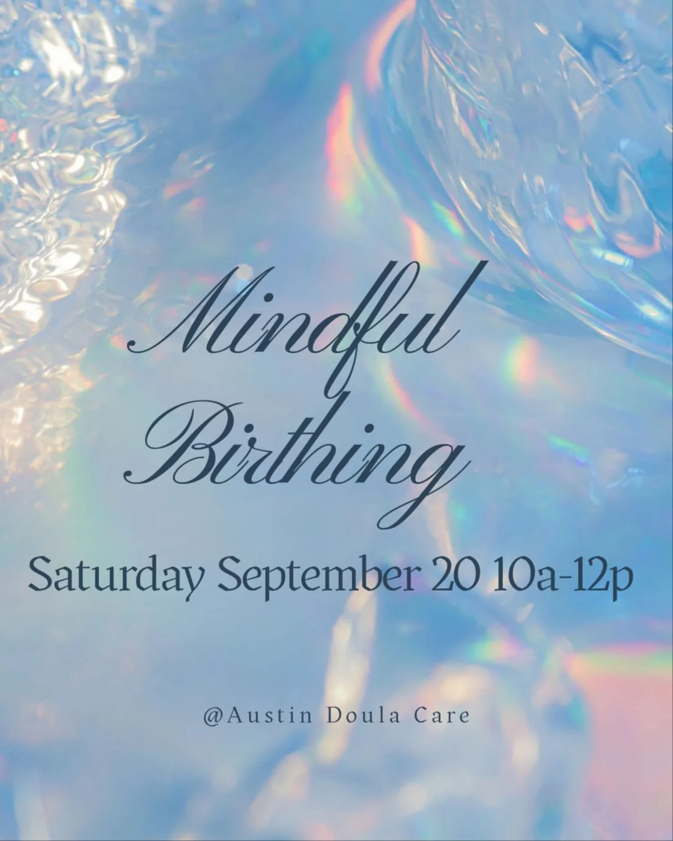 Come join Chelsea to learn how mindfulness, visualization, and relaxation can help you to have a calm, peaceful birth experience. 

This class is perfect for those who have given birth before and need a refresher or a supplement to another comprehens