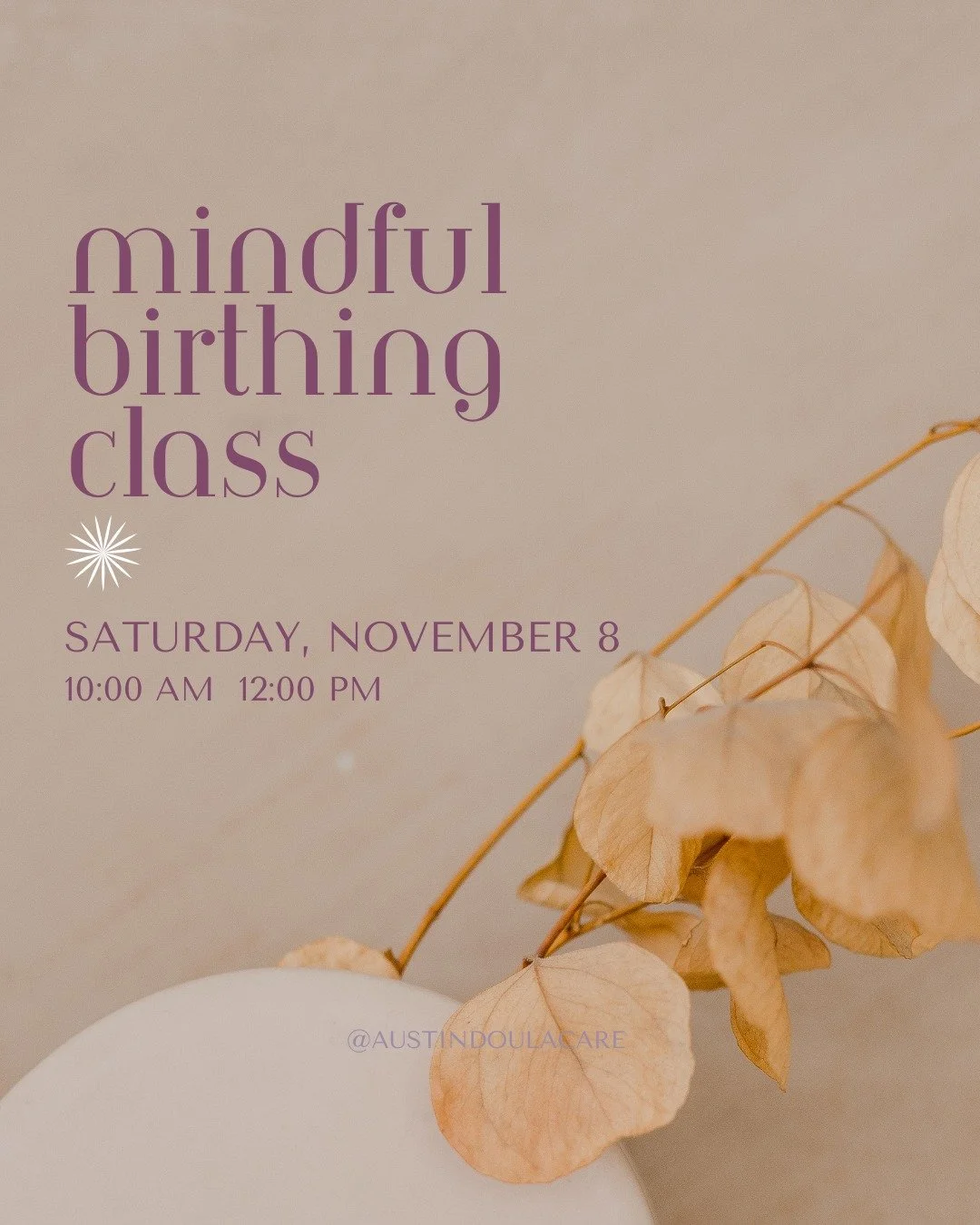 Come join Chelsea to learn how mindfulness, visualization, and relaxation can help you to have a calm, peaceful birth experience. 

This class is perfect for those who have given birth before and need a refresher or a supplement to another comprehens
