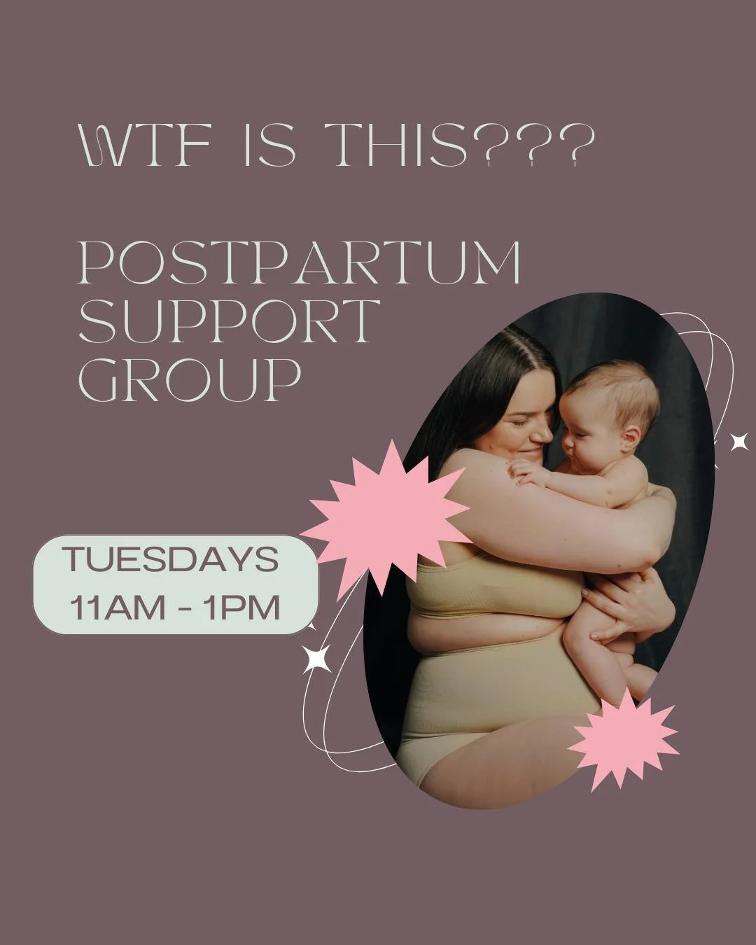 Last one of the year y'all!!

The transition to parenthood is full of ups and downs and a lot of questions. Come as you are, pajamas, messy hair, and spit up stains are welcome! We provide the coffee, tea, and snacks; you come and have a space to sha