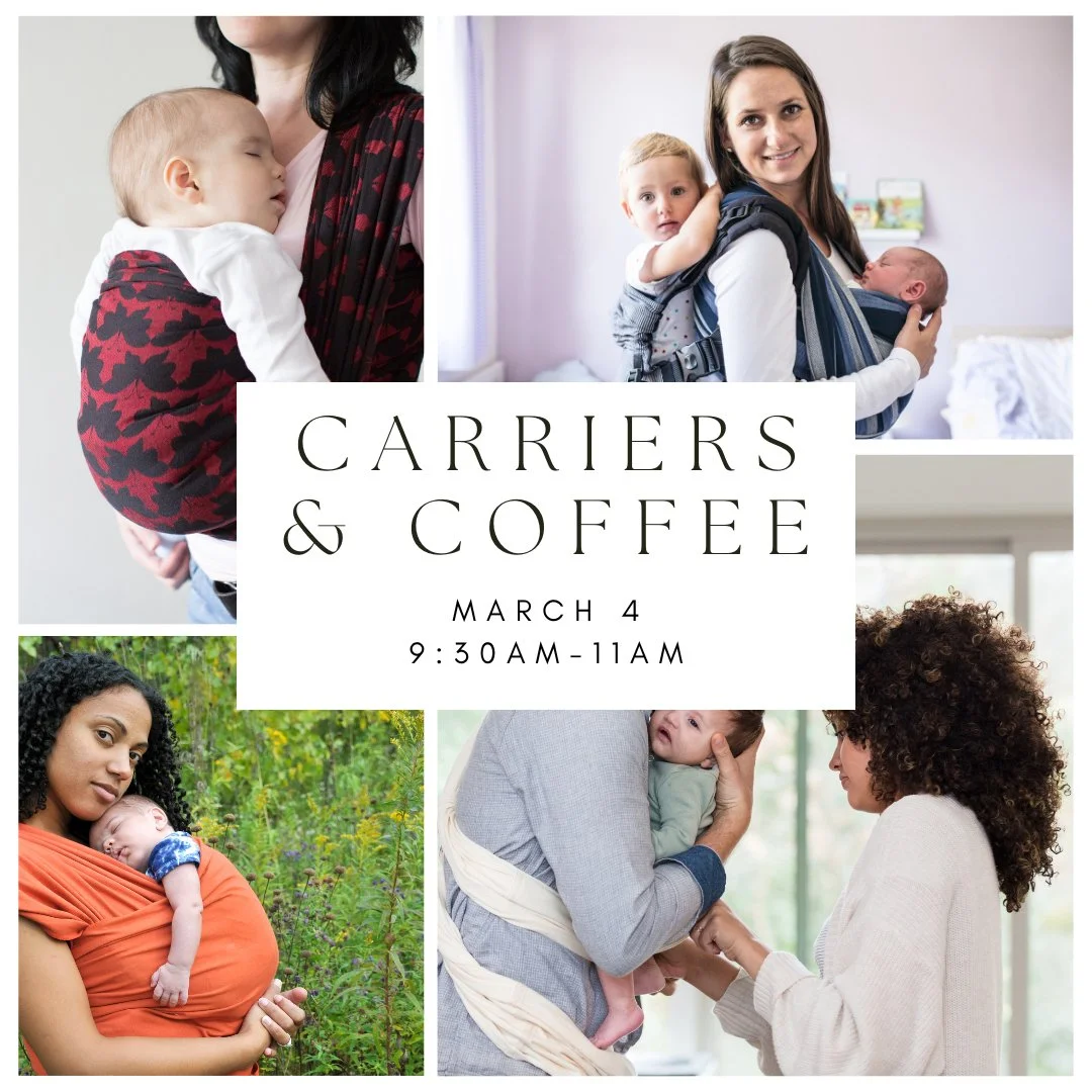 Join us every month for Carriers &amp; Coffee, a babywearing demo and info session. Lori Post will share a quick overview of baby carriers, then answer your babywearing questions! Don&rsquo;t have a carrier or know where to start? No worries, Lori wi