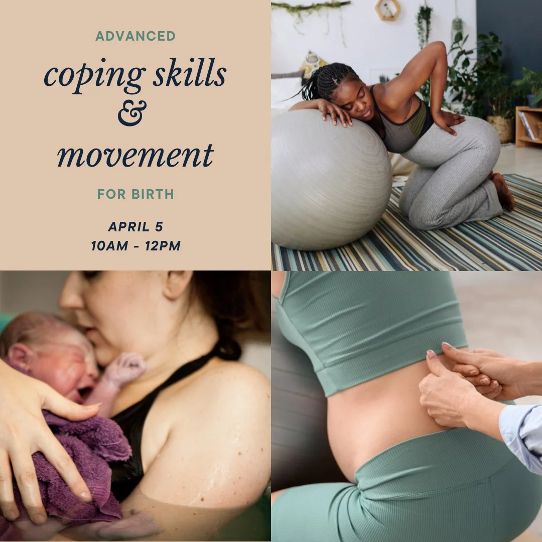 Birth is equal parts mental and physical work. In this 2 hour class, you and your partner/support person will learn amazing coping techniques and movements that can help you during your labor and birth.
We will demonstrate and practice a variety of t
