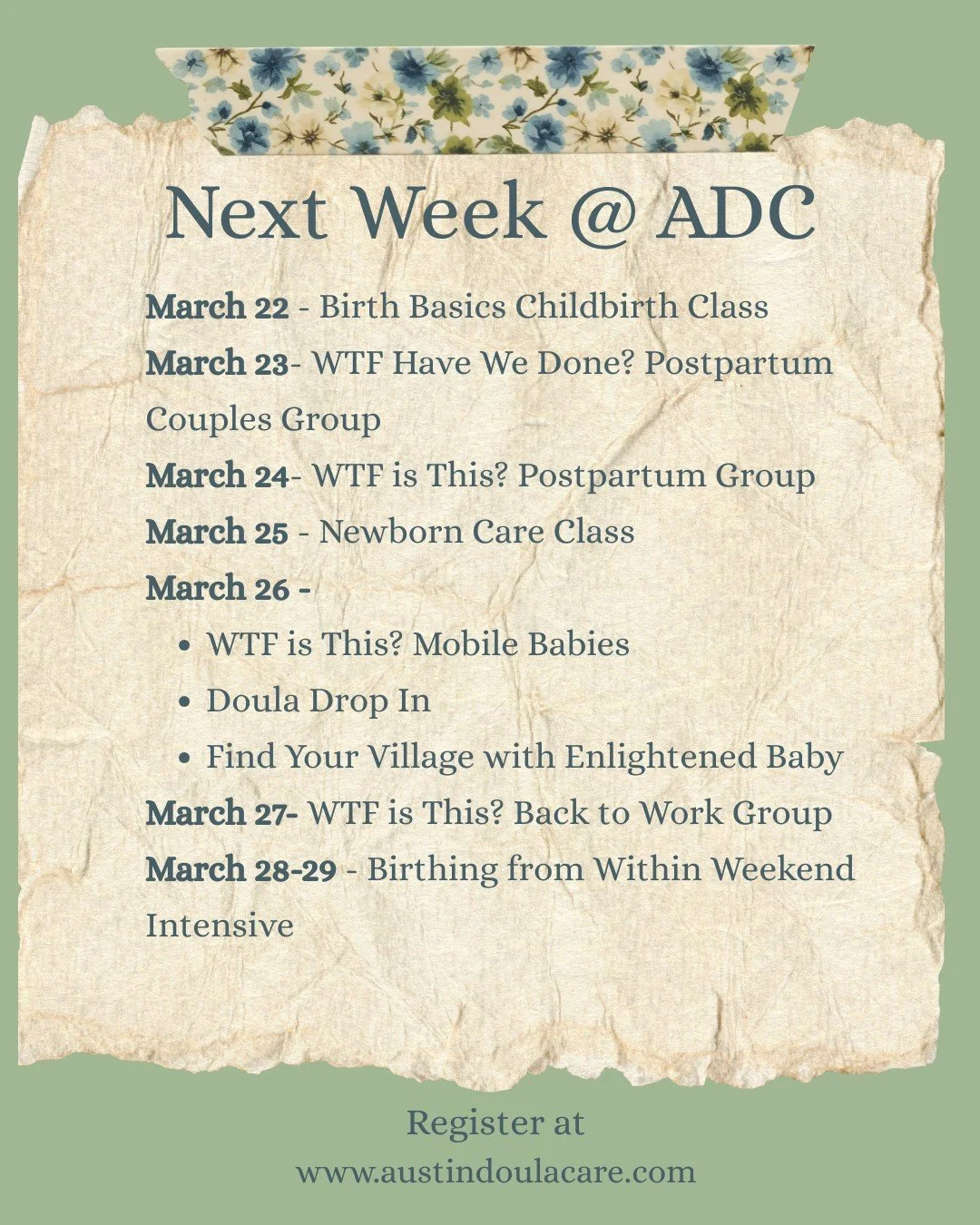 Happy Spring y'all!!! As we celebrate the Spring Equinox and embrace new beginnings and rebirth, this is a great time to make plans to prepare and gain support for your own new beginnings!
This week we have two childbirth class options; Birth Basics 