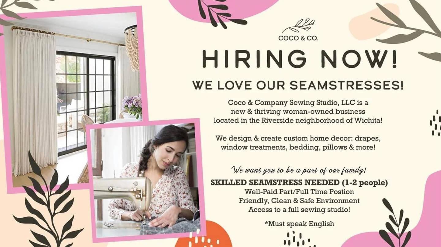 ‼️Coco &amp; Co is HIRING‼️

To apply / inquire message us here! Great pay, flexible hours, job security, access to sewing studio, clean &amp; friendly environment!

The job is also listed on our FB Page:
https://www.facebook.com/job_opening/88631699