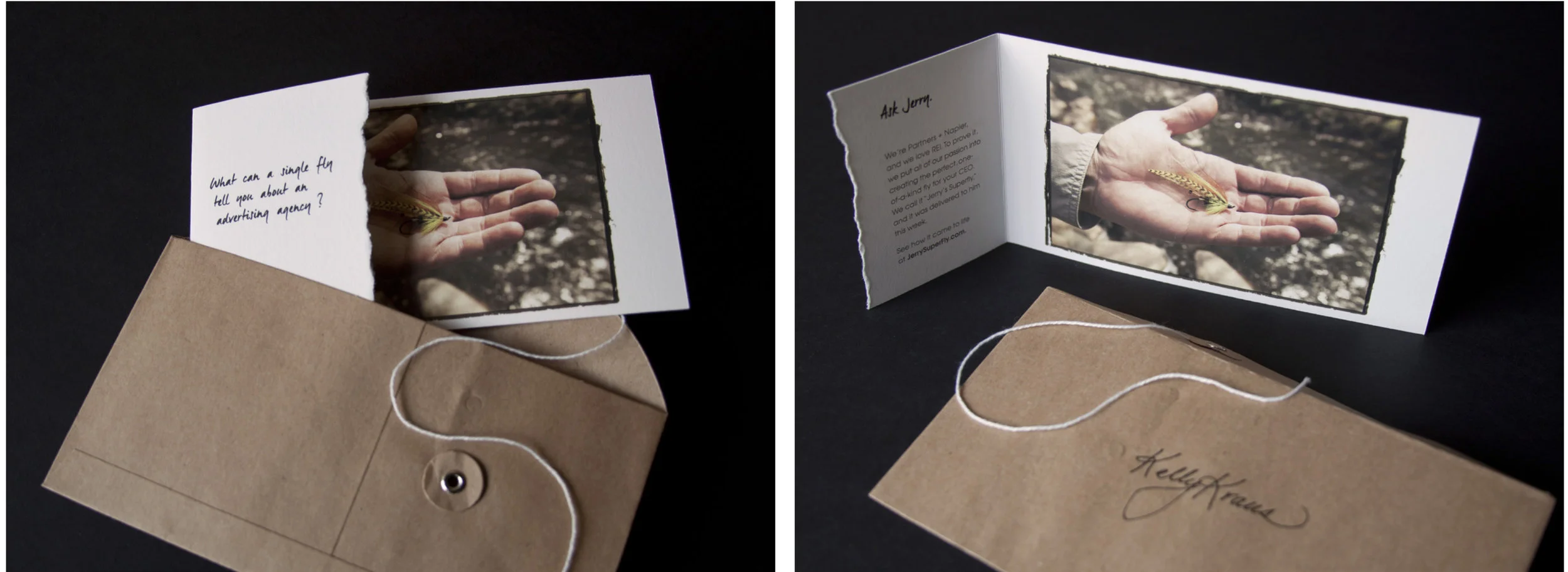 Custom fly, video, and mailer were created for prospecting and sent to REI’s new CMO   