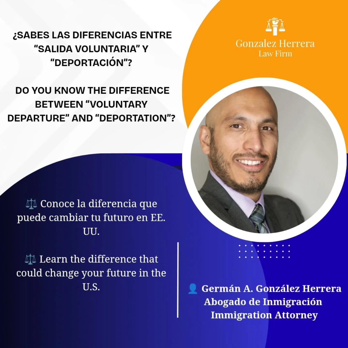 ⚖️ &iquest;Sab&iacute;as que &ldquo;salida voluntaria&rdquo; y &ldquo;deportaci&oacute;n&rdquo; no son lo mismo?

La diferencia puede cambiar tu futuro en los Estados Unidos. 🇺🇸

Una orden de deportaci&oacute;n te castiga hasta con 10 a&ntilde;os f