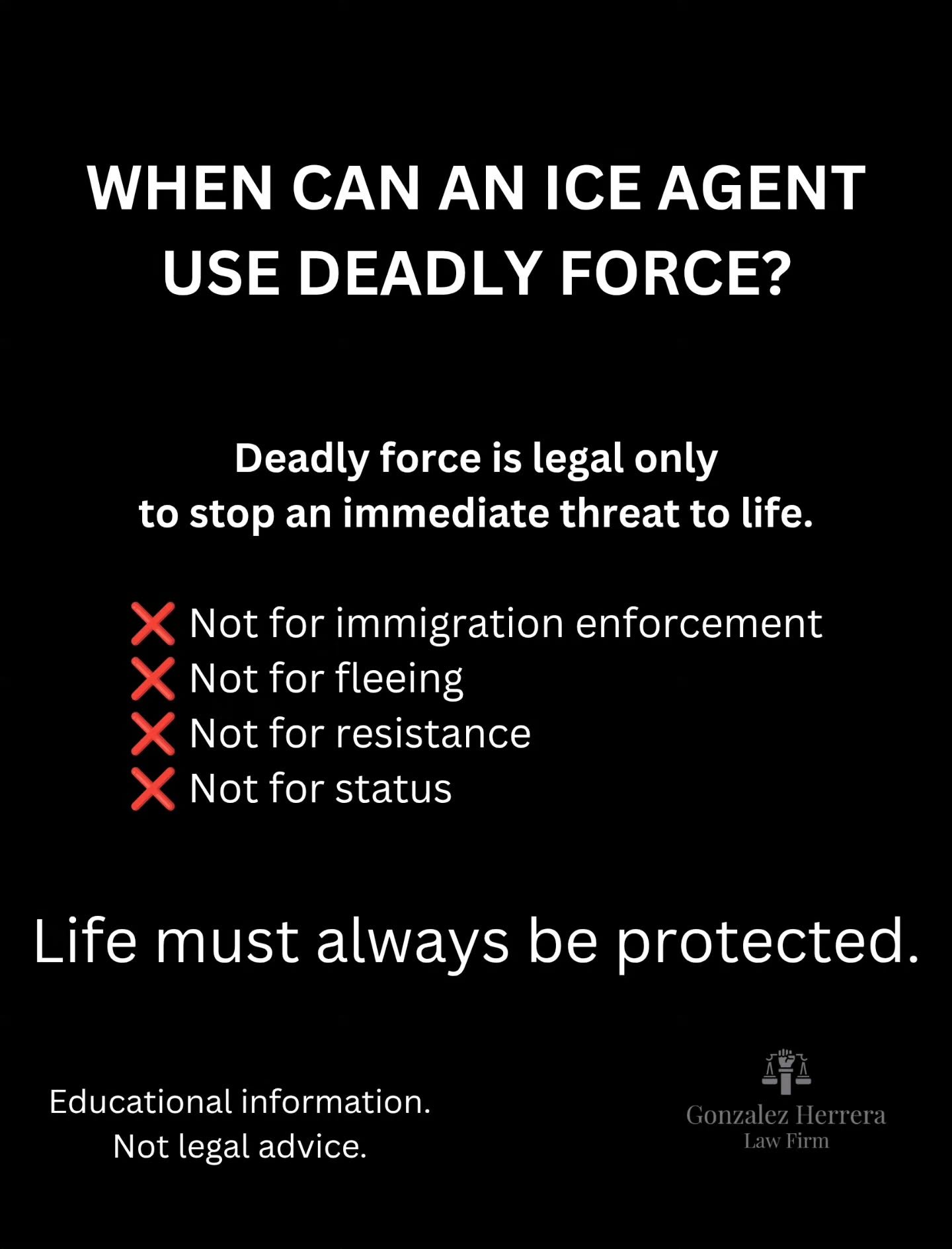 The law is clear.
Deadly force is justified only to stop an immediate threat to life or serious bodily harm.
Not for immigration enforcement.
Not for fleeing.
Not for resistance.
Not for status.
Human rights apply to everyone.
