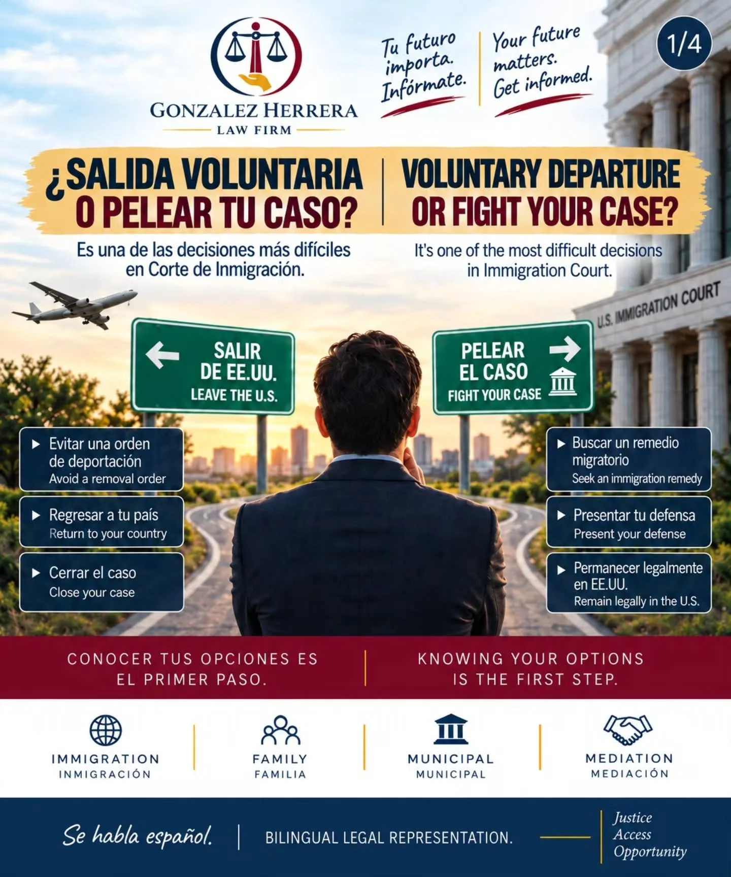&iquest;Salida voluntaria o pelear tu caso? ⚖️

Es una de las decisiones m&aacute;s dif&iacute;ciles que una persona puede enfrentar en Corte de Inmigraci&oacute;n.

La salida voluntaria puede permitirte salir de Estados Unidos sin una orden de depor