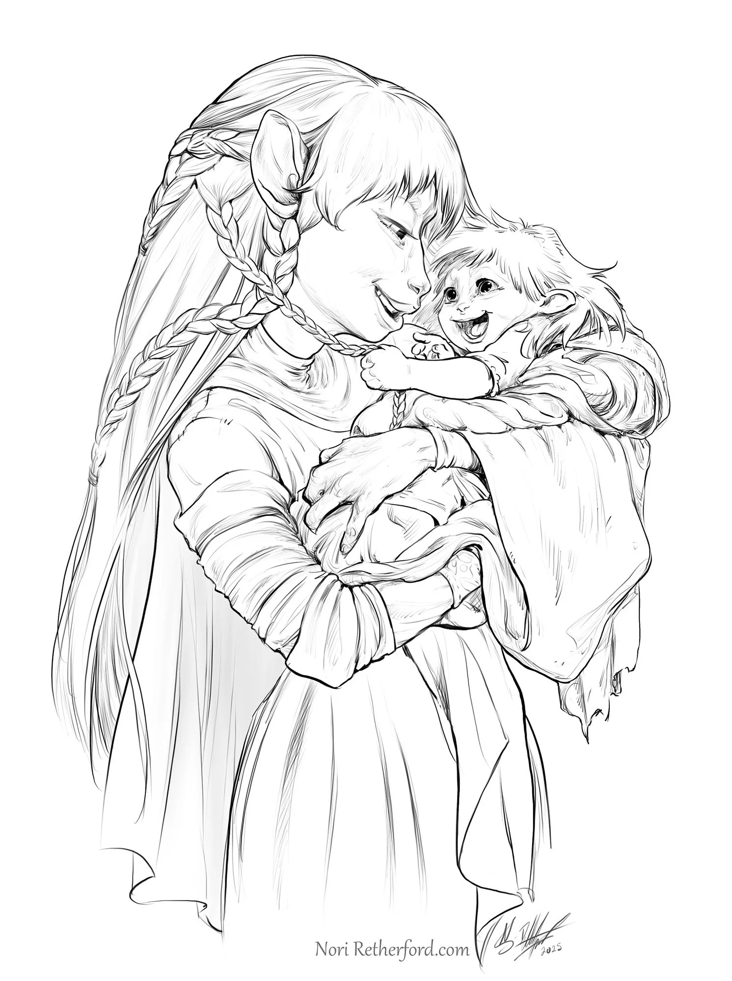 Dark Crystal Fan Art - Seladon with baby Kira (final ink)