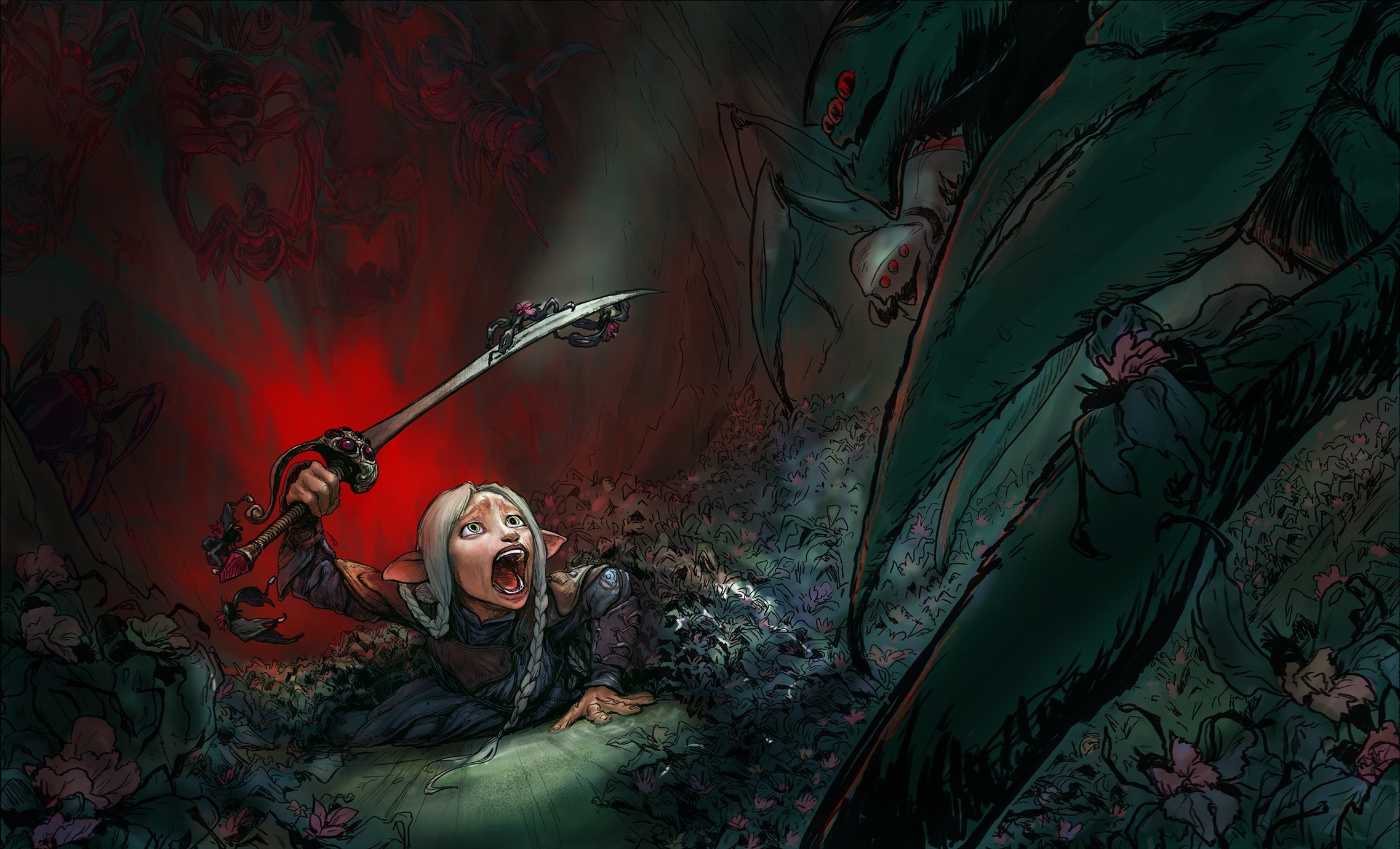 # The Dark Crystal | Dark Crystal Fan Art - Tavra's Demise (rough sketch) [wide]