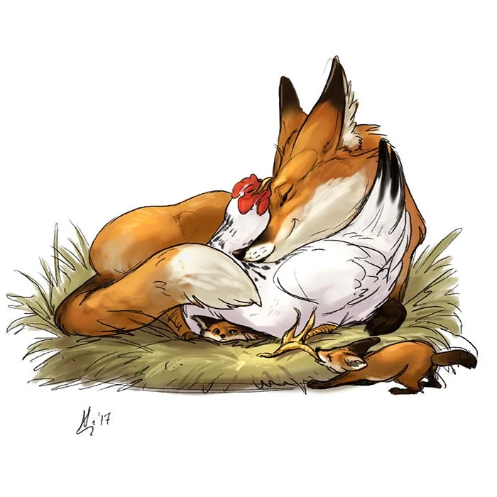 # Animals | Commission of a fox and chicken family