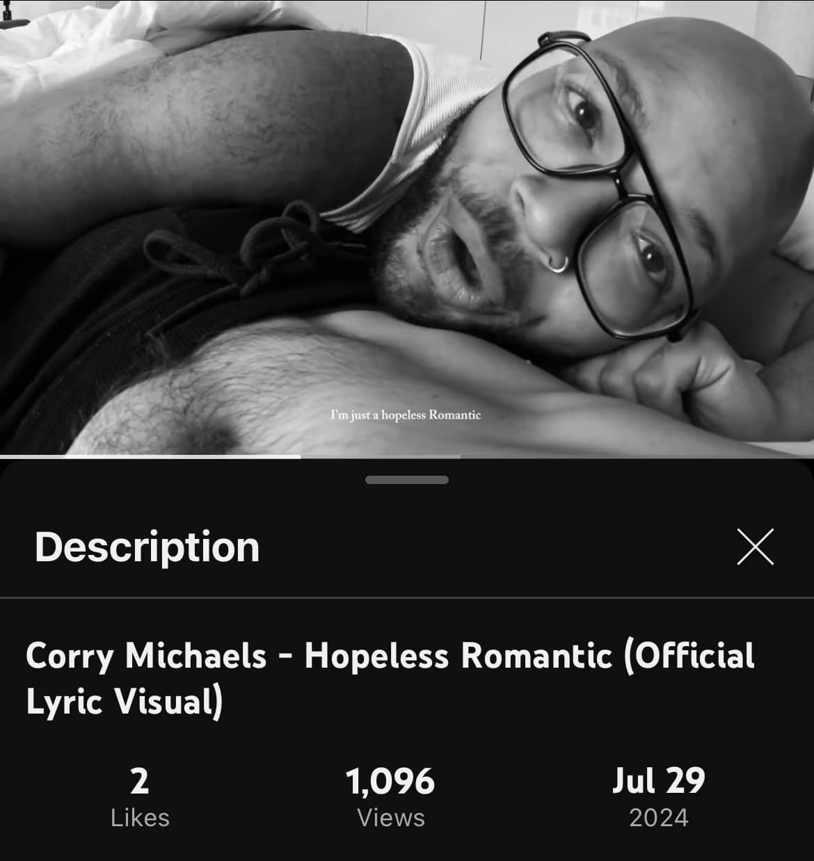 Grateful! 

Music video on Monday at noon
I love you all and I hope u love it!

Shot by Brett William Vance
Featuring Cory Corea and myself as both Directors and actors 

https://symphony.to/corry-michaels/hopeless-romantic-1