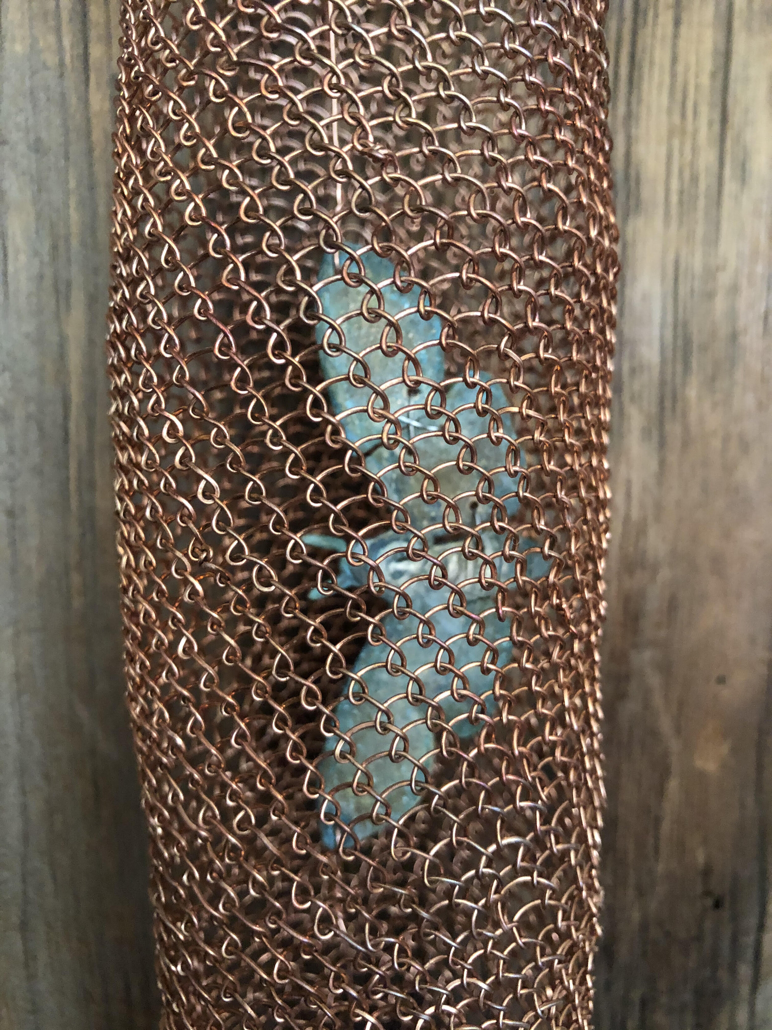  Laura Boner- Cocoon Quietus (detail)  copper, bronze, sterling silver, barn wood  22 x 9.25 x 3.75  $300  laurabeestudios@gmail.com 