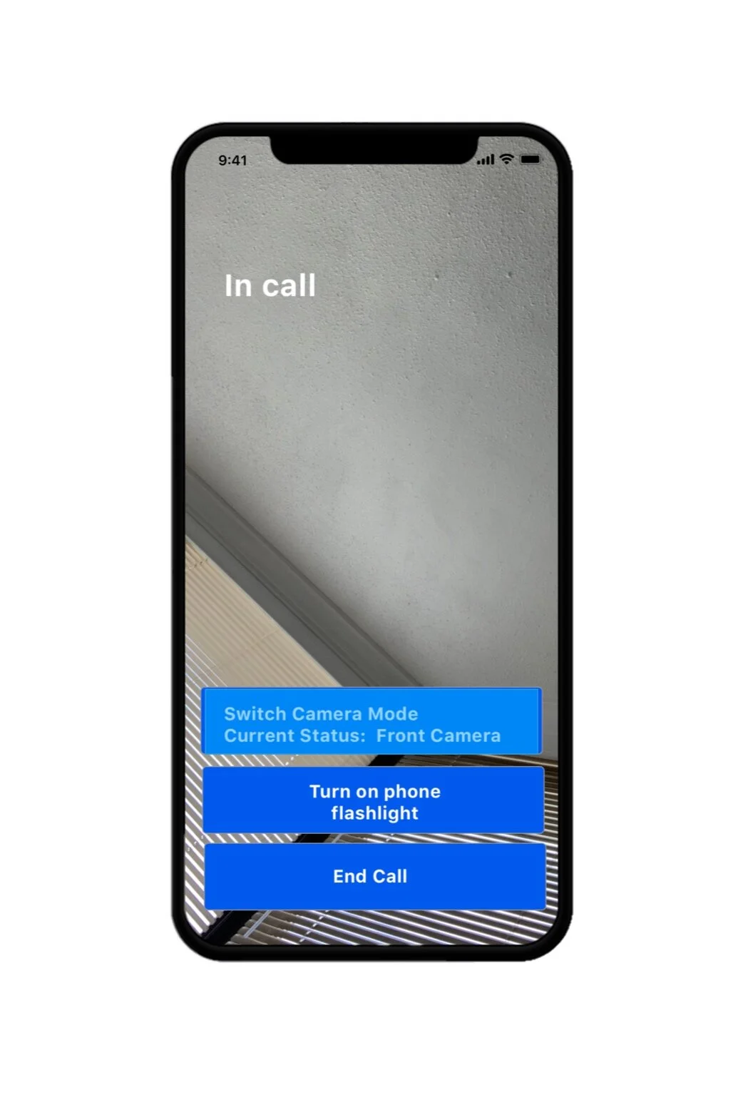 Screen: In call with new switch camera button- showing the front camera view