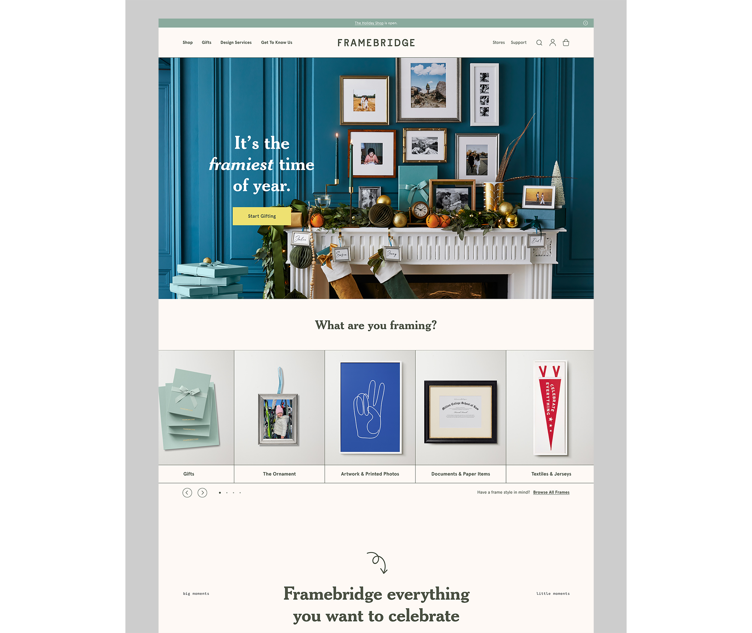 Framebridge site updates and seasonal landing pages