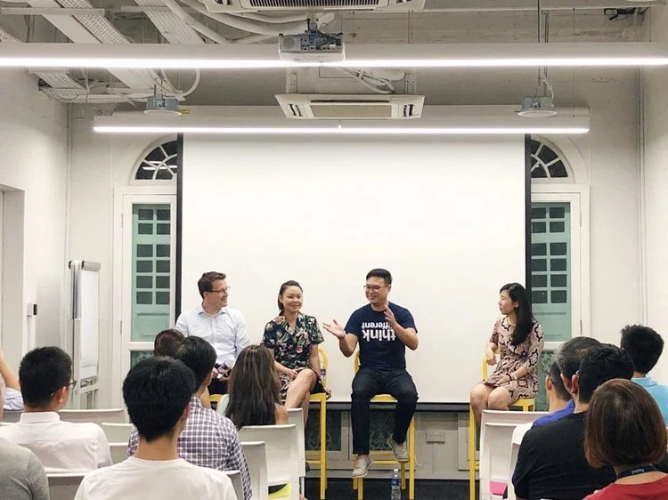 Pictured from left: Benjamin Koellmann, Joelle Pang, Bryan Long and Audrey Low