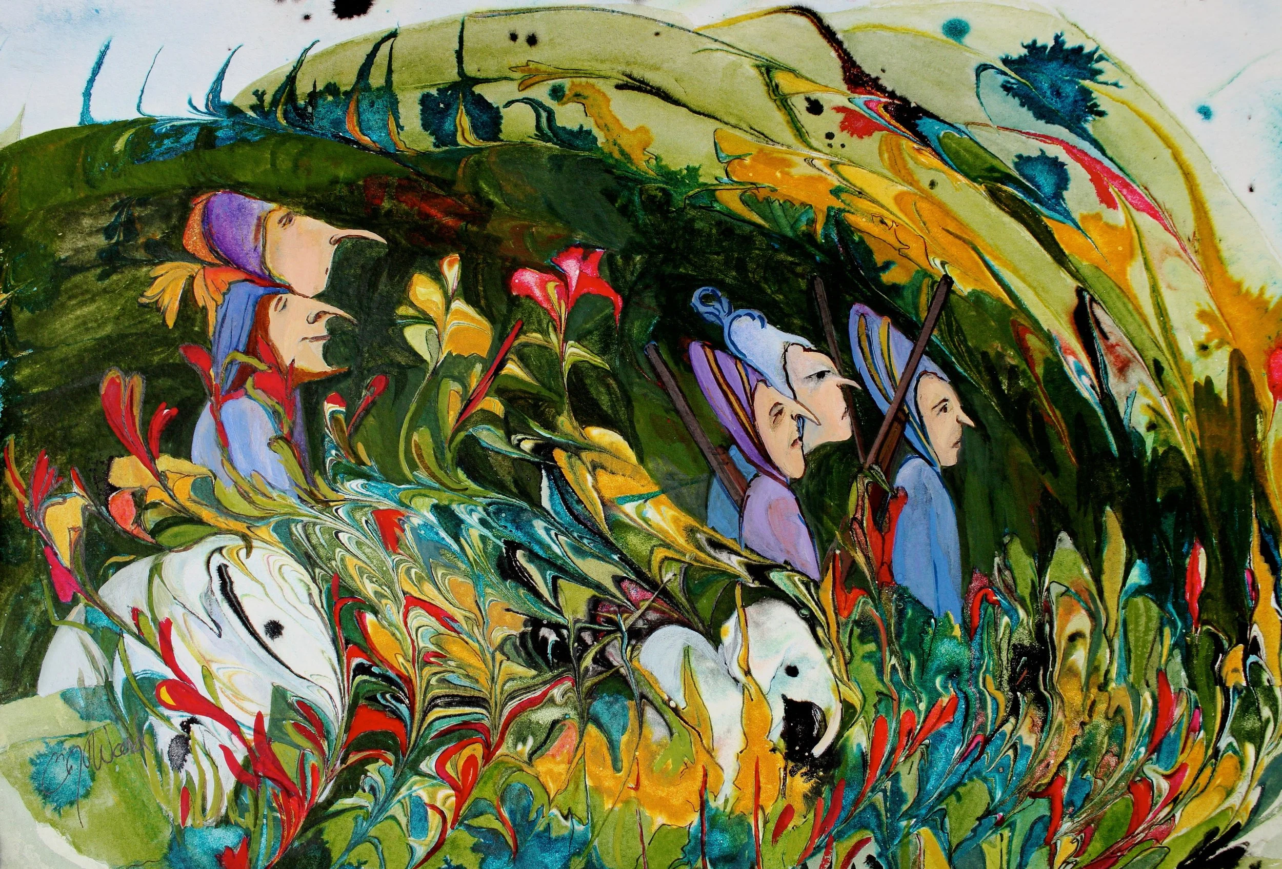Hunting Party | Mixed media on paper 11x14 | $225