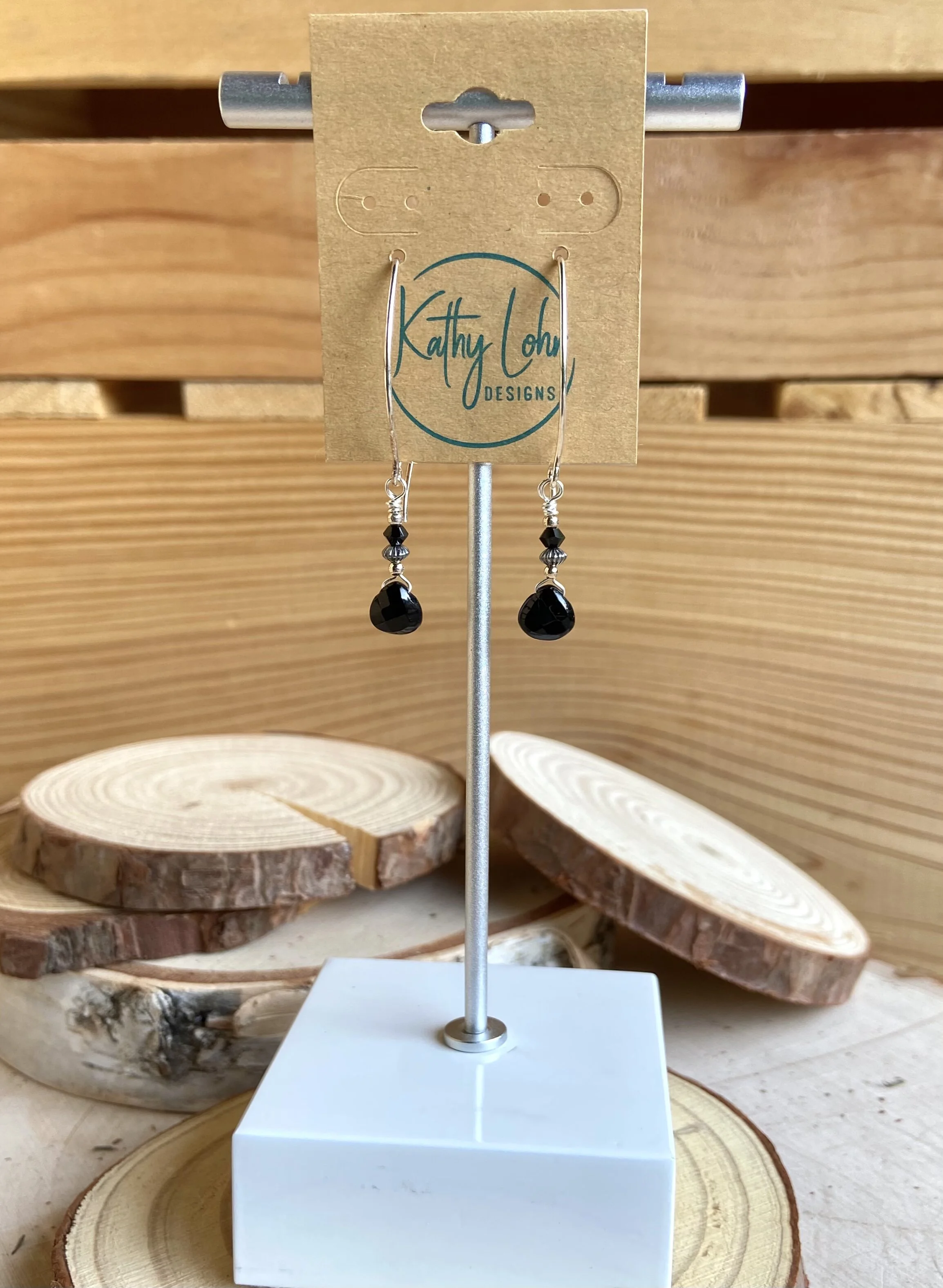 Faceted Onyx and Sterling Silver Briolette Earrings