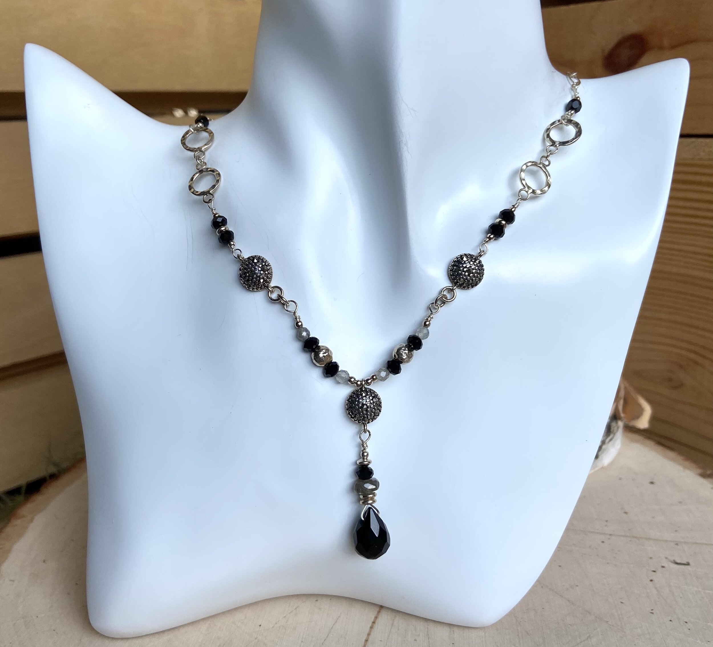 Marcasite and Onyx Drop Necklace