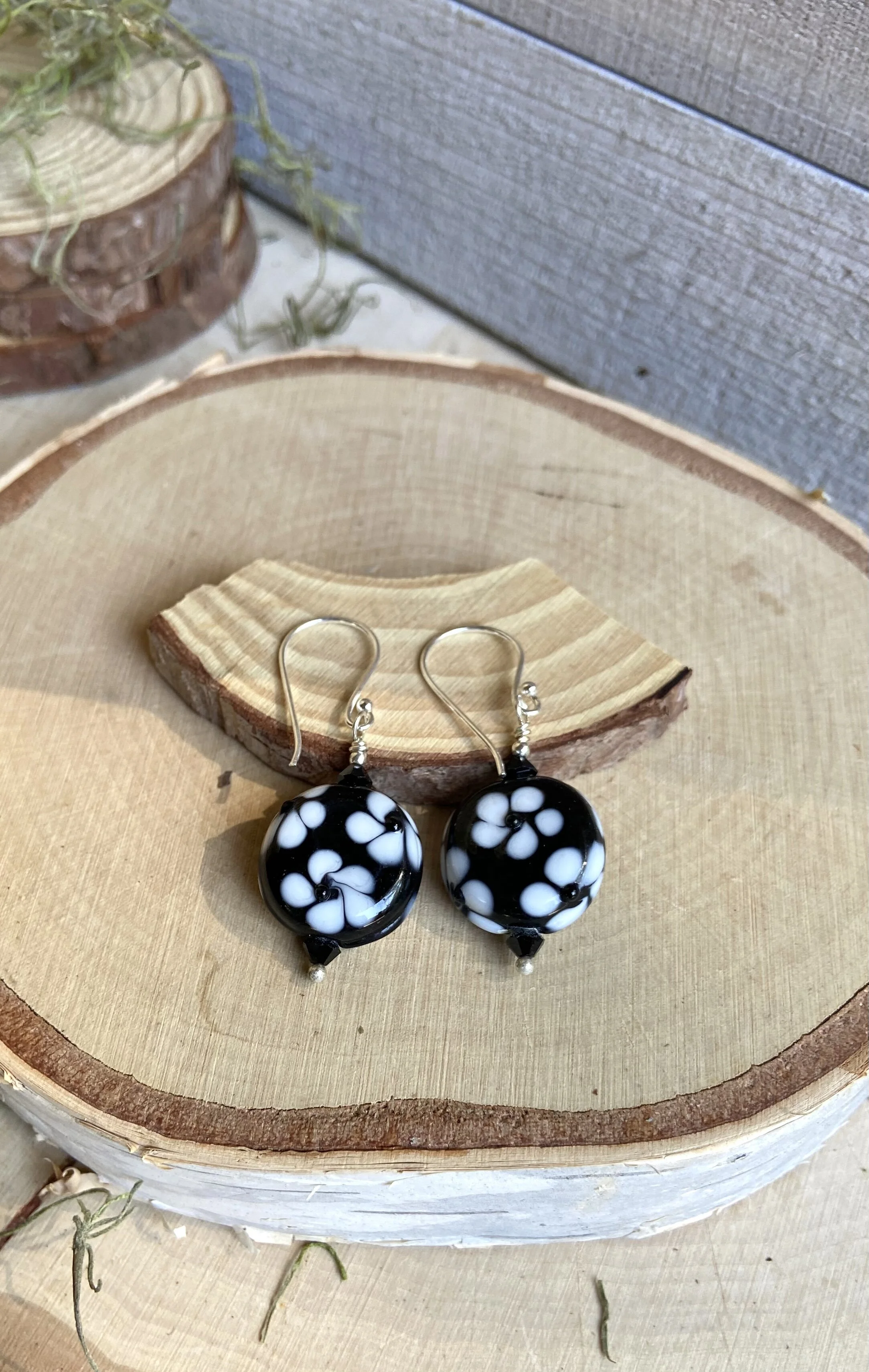 Black and White Flower Earrings