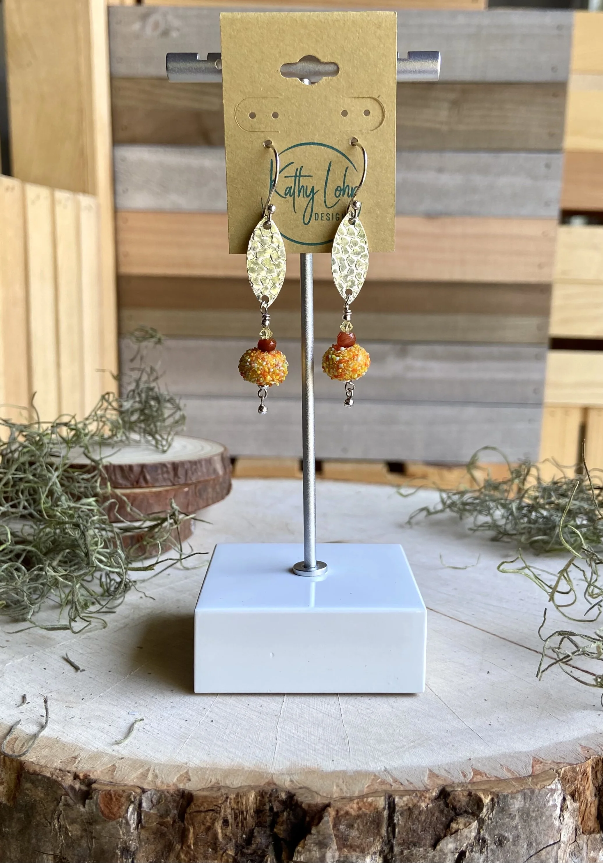 Hand Blown Glass Yellow Dangle Earrings