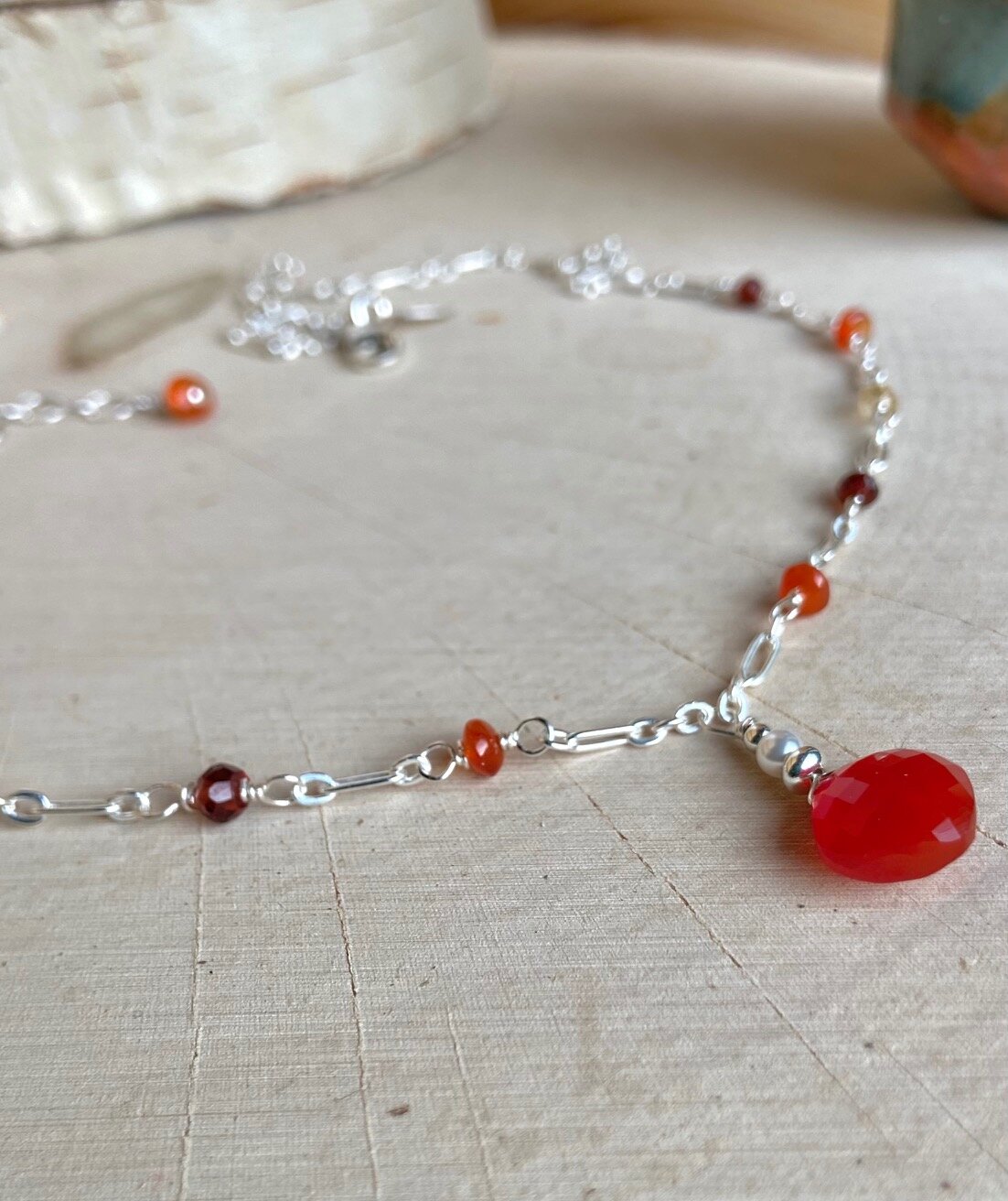 Fiery Carnelian Drop Necklace