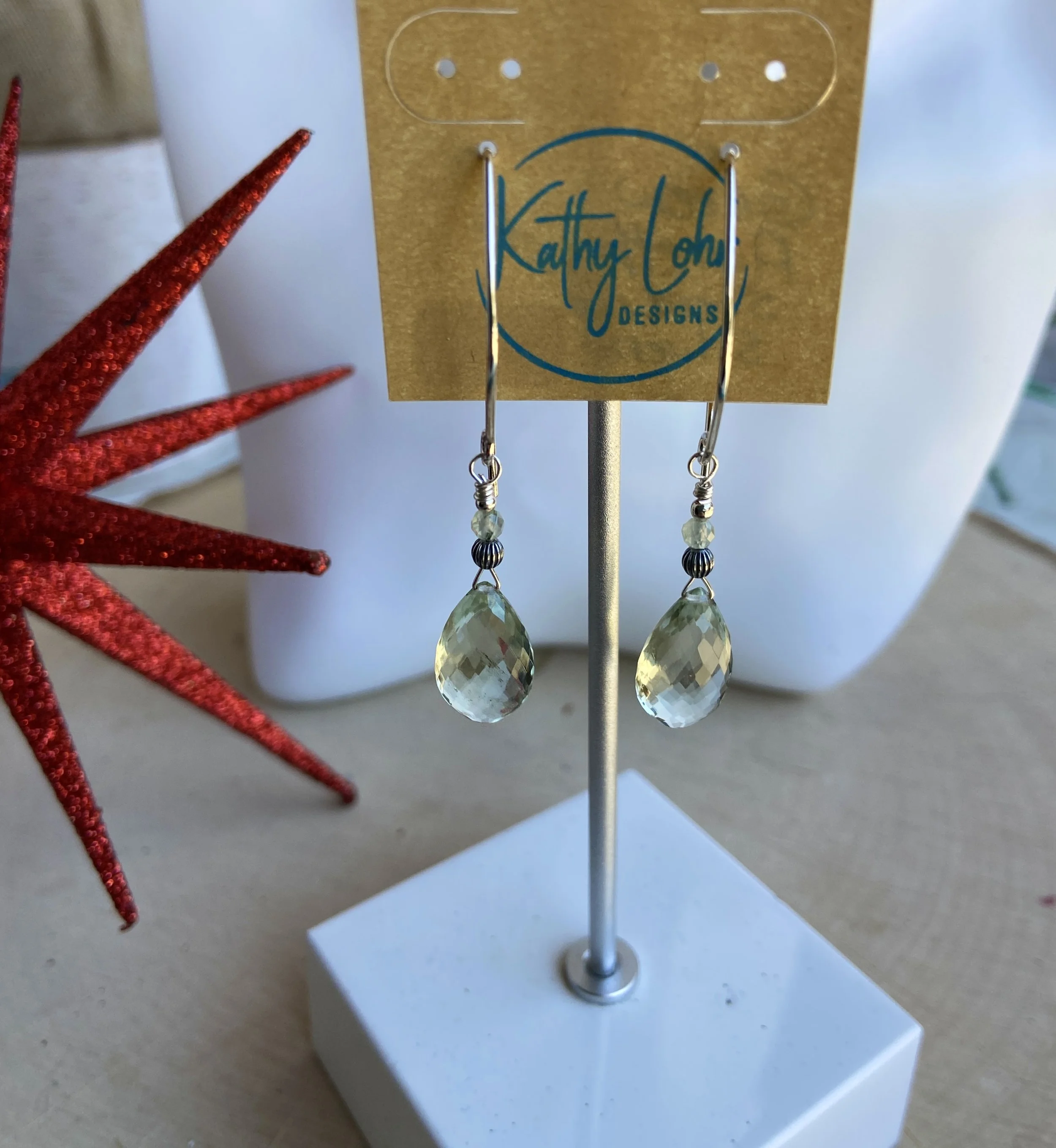 Green Amethyst Drop Earrings - Sterling Silver