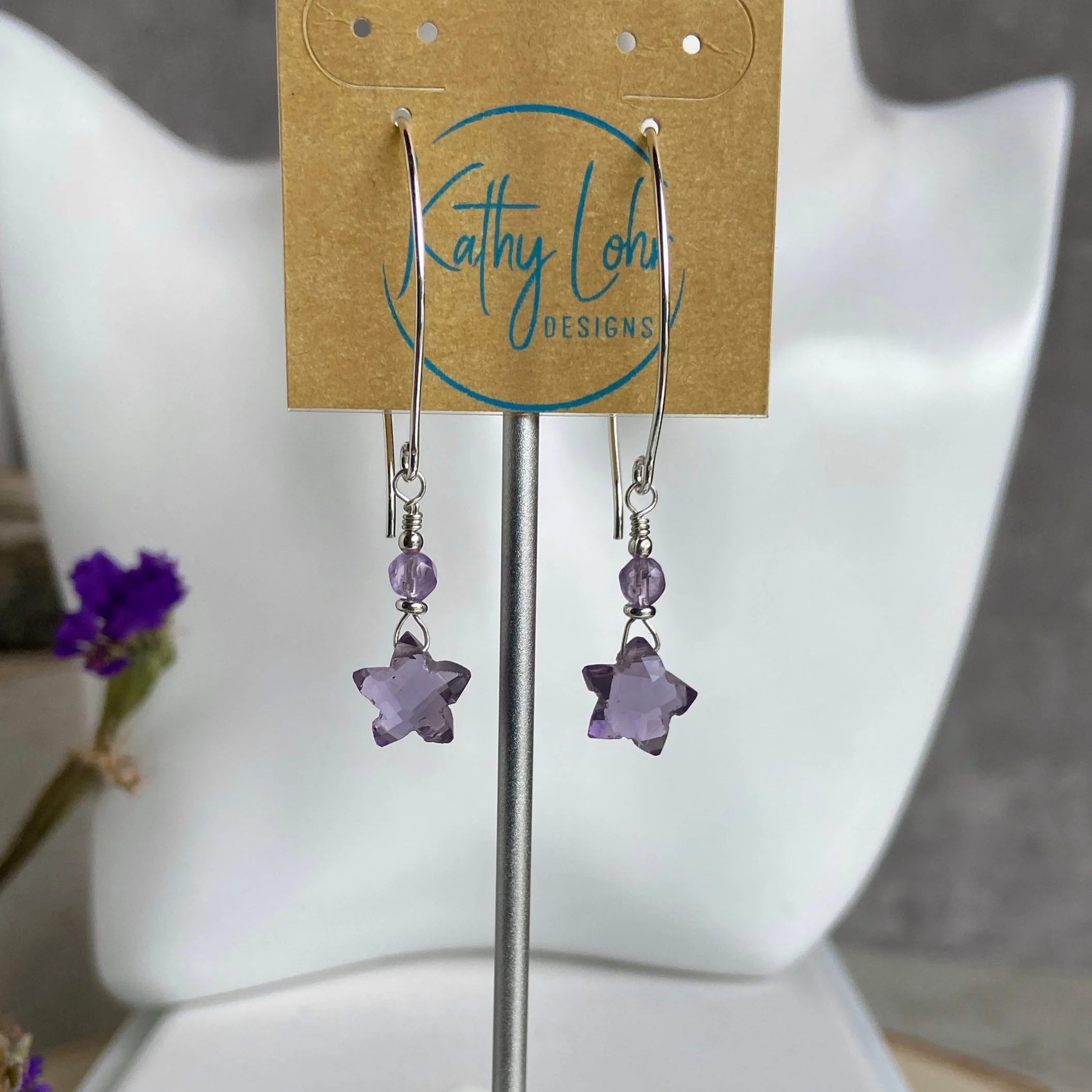 Amethyst Star Earrings - Sterling Silver