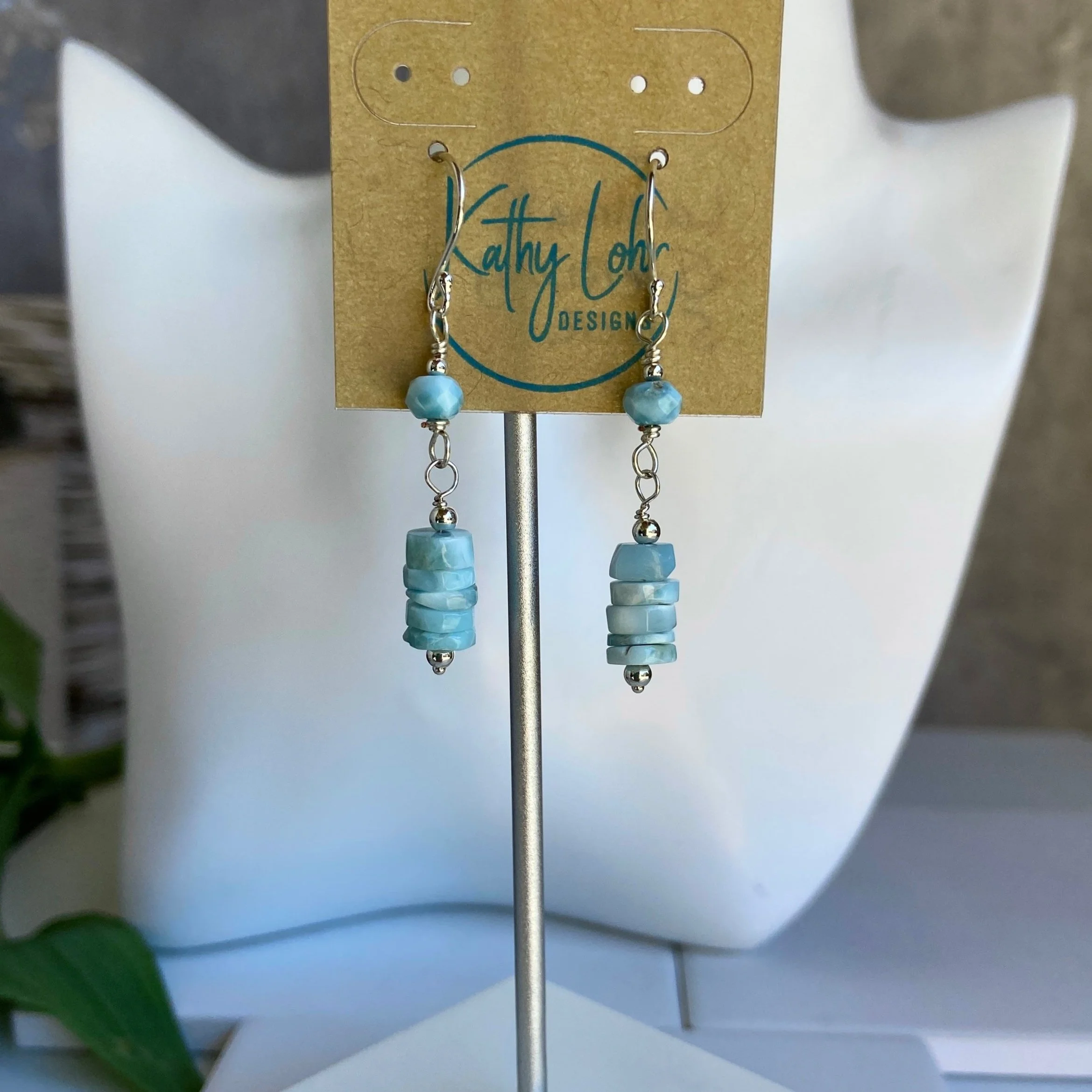 Larimar Drop Heishi Earrings - Sterling Silver