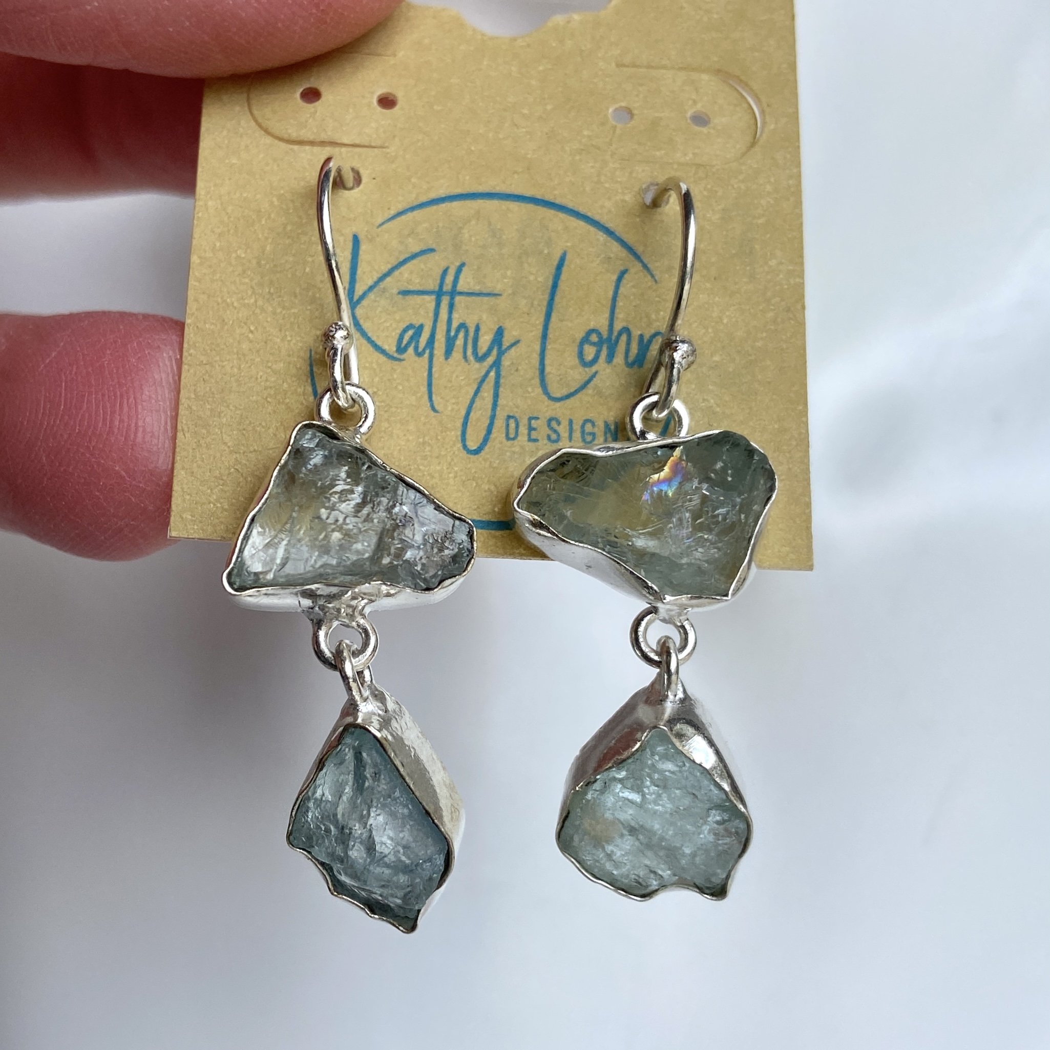 Aquamarine Raw Earrings #1, Raw Aquamarine Drops - Sterling Silver