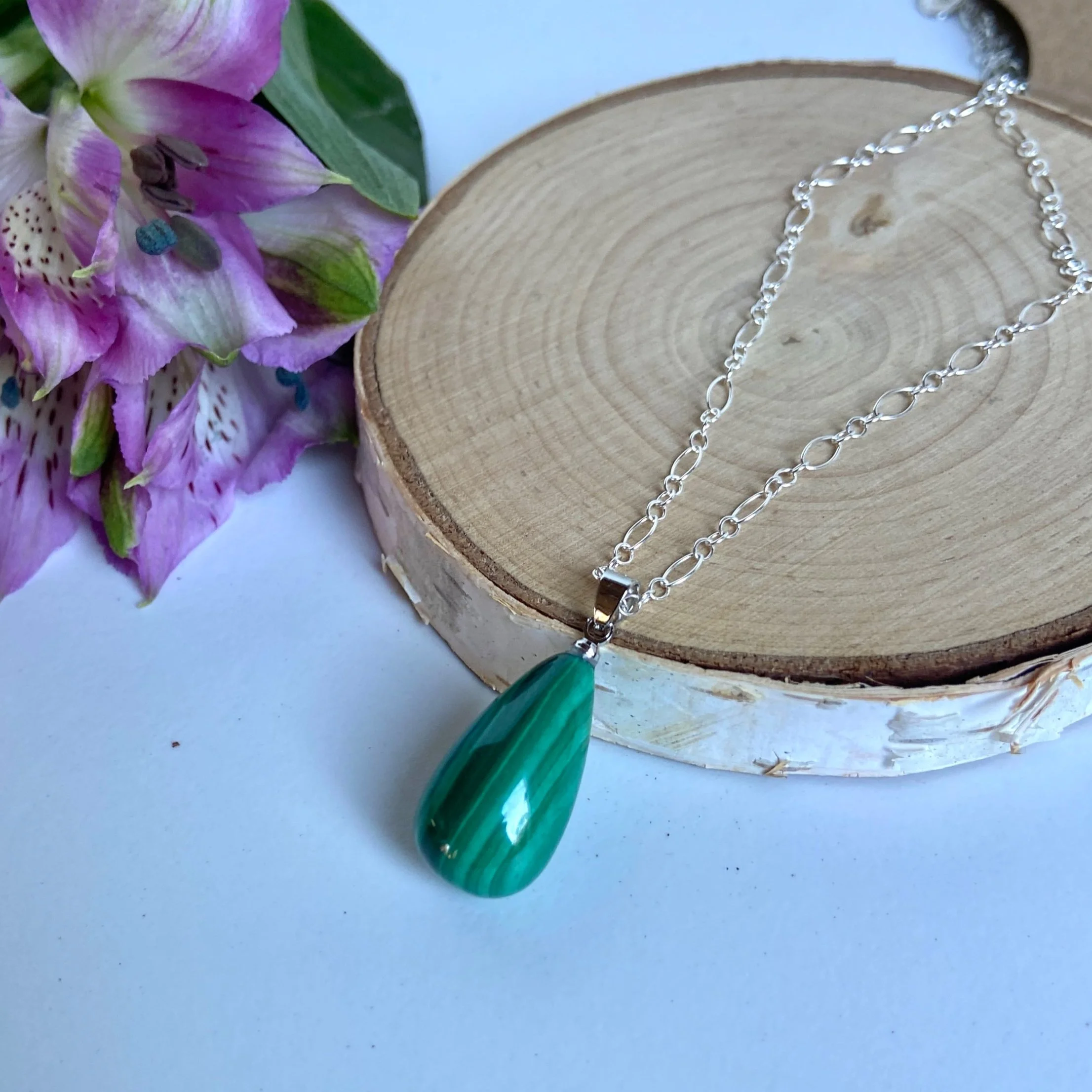 Malachite Teardrop Necklace - Sterling Silver