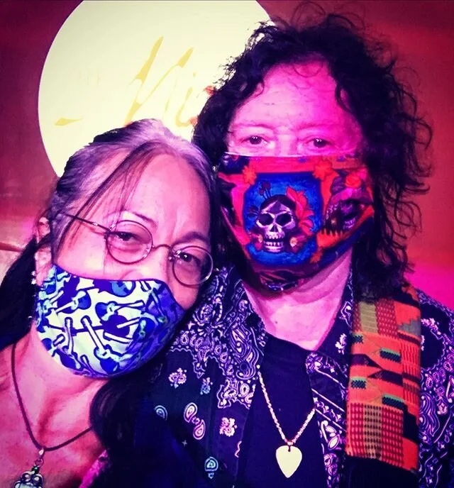 Letting our freak flags fly #pandemichairdontcare #greyisthenewblack #maskaccessory #covidfashion