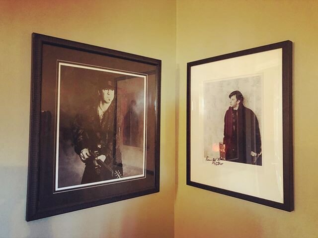 Yin &amp; Yang... Stevie Ray Vaughn on the left, Ringo Starr on the right. I won the signed print of #ringostarr donated by @mr_musichead from the Independent @885fmsocal, listener supported radio! #musicians #music #photographs #blackandwhitephotogr