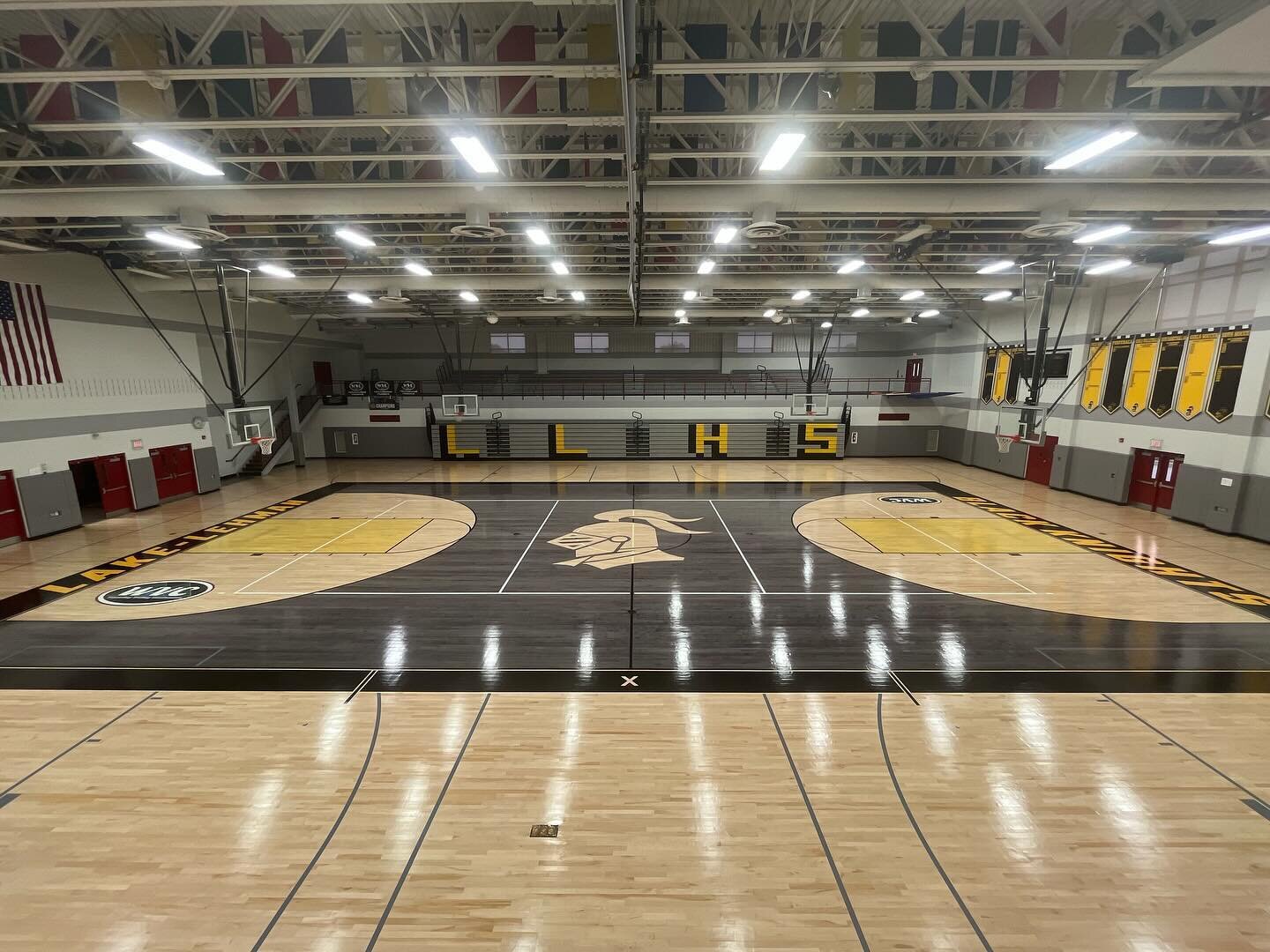 Transforming Lake Lehman High School, one grain at a time. The allure of black stain now graces their floors, mirroring the endless possibilities that lie ahead. #BlackStainedBeauty #FlooringTransformation #LakeLehmanLegacy