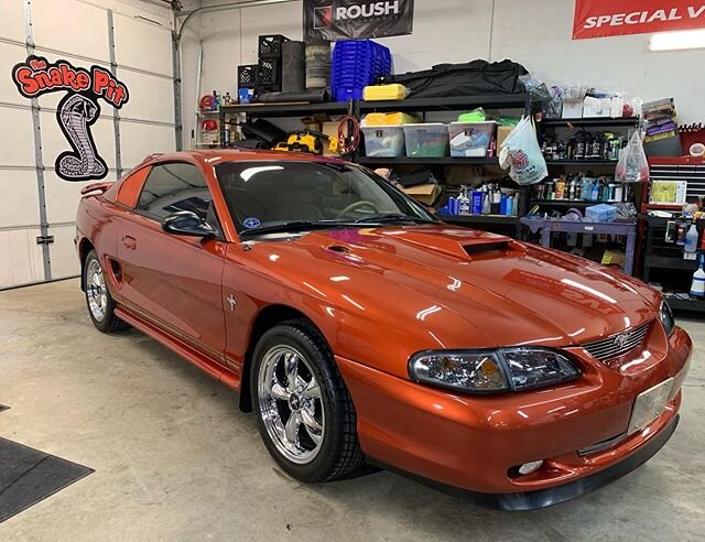 Wayne and Kim Peters 97 Autumn Orange Mustang in for wet sanding, touch up, paint correction, and 2 stage ceramic 
Thx Wayne and Kim!