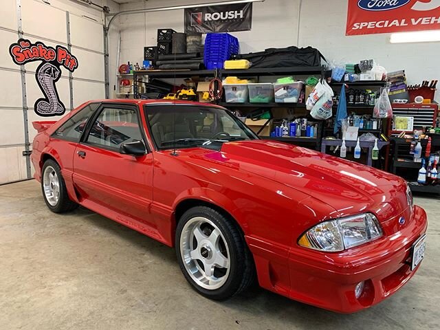 Frank Reeds clean 92 Mustang GT in for new Koni shocks/struts, Ford Performance springs, and new Cold-Case radiator and thermostat 
Also paint correction, two stage ceramic coating and some general TSP love.
Car looks fantastic Frank! #thesnakepit #t