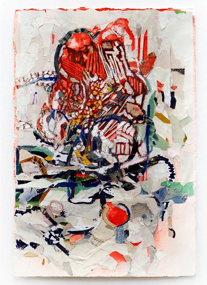 Everything After 2017 Collage, spraypaint, pencil, linocut, UV glaze 7 ½ x 11”