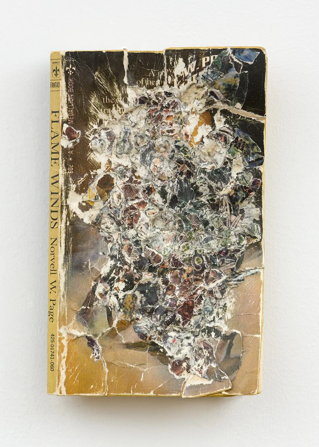 Flame Winds (All is Lost) , 2021, Collage/decollage on paperback book, 7 x 4.5 x 2”