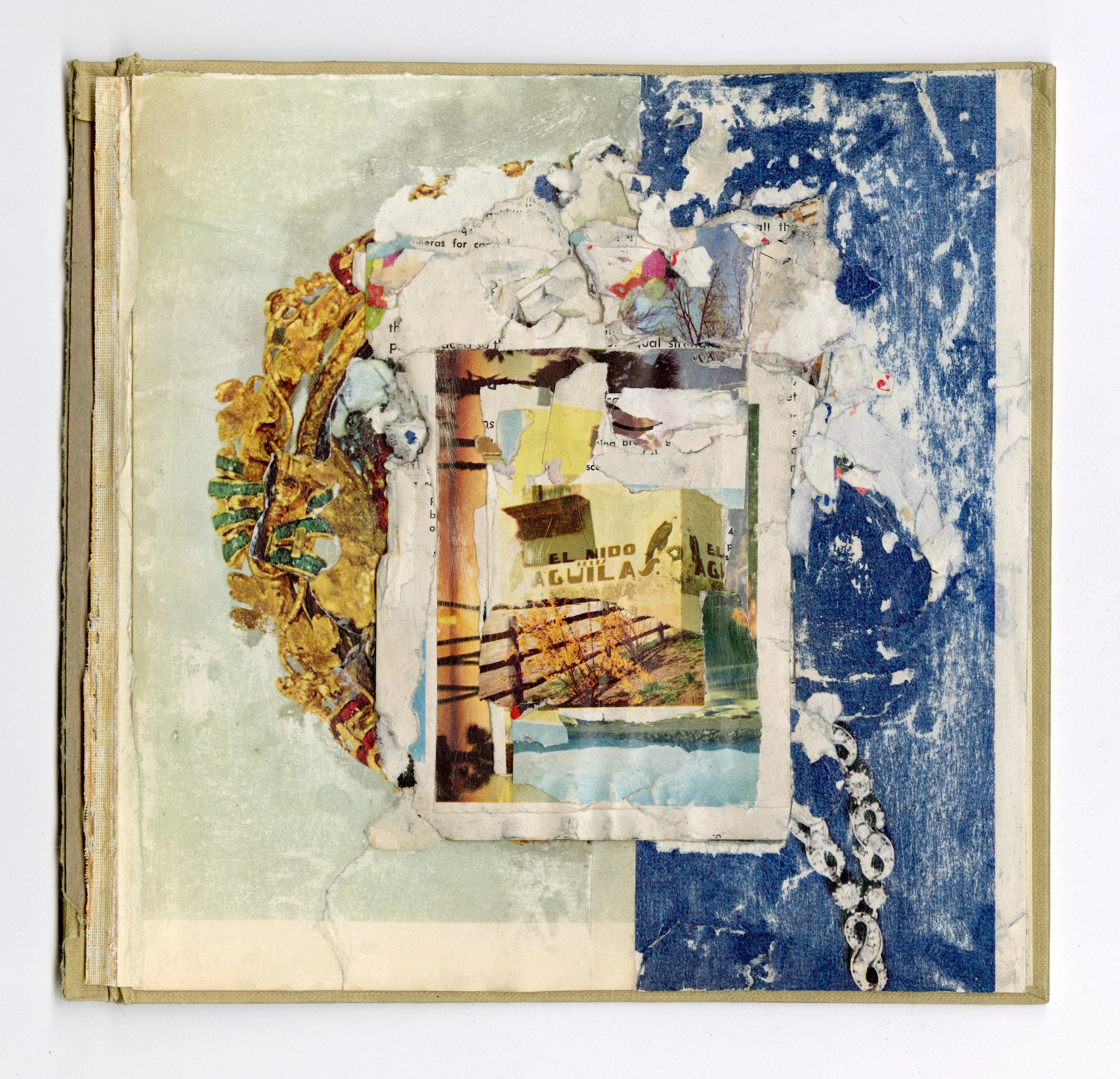 The Seeds of Time , 2020, Collage of layered book paper on vintage book board, 8.5 x 8.25”