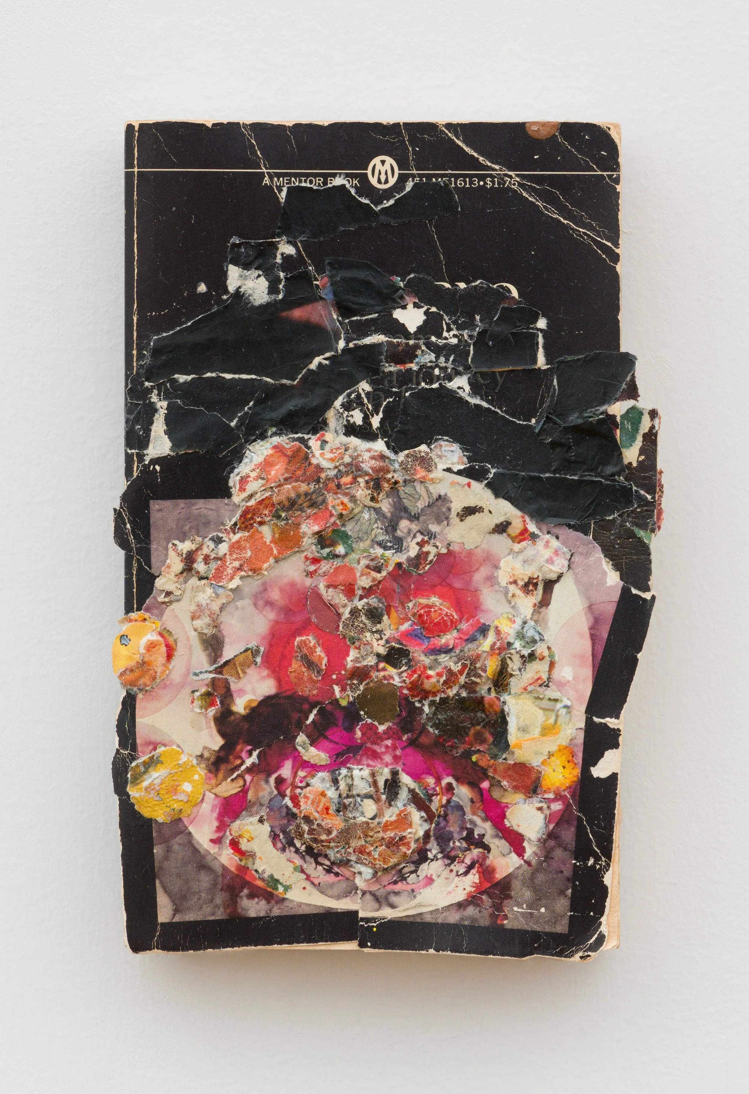 Infinite Torment (Inferno) , 2023, Collage/decollage on vintage paperback book, 7.25 x 4.75 x .5”