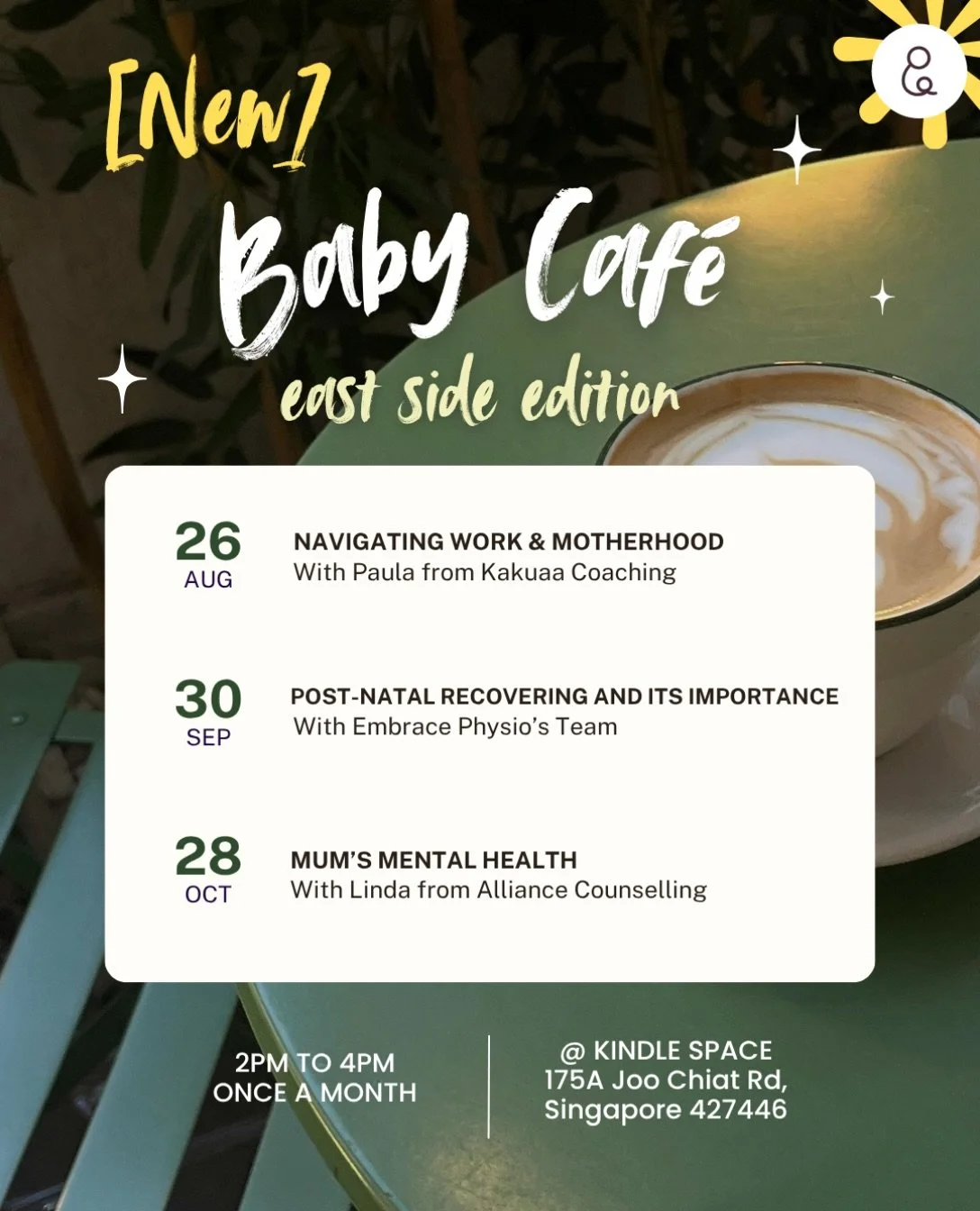 ✨ Baby Caf&eacute; is heading EAST! ✨

We&rsquo;re bringing Baby Caf&eacute; to @kindlespace.sg 🤎

Once a month, from 2PM TO 4PM: come for the coffee, stay for the vibes ☕️

A little space to meet other mums, let the babies hang, and enjoy some good