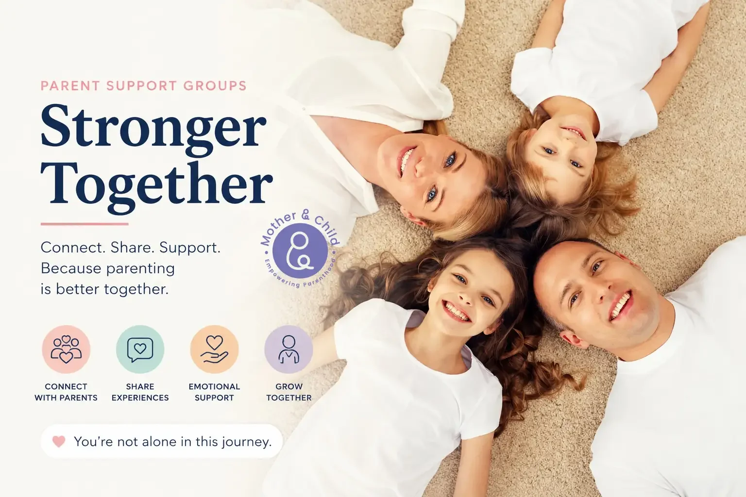 Parents and children together, representing parent support groups in Singapore that provide emotional support, shared experiences, parenting guidance, and community connections.