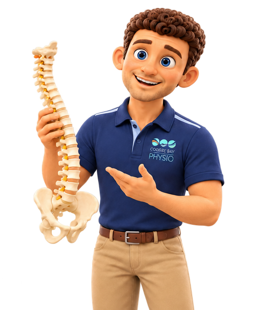 Physiotherapist holding a spine model
